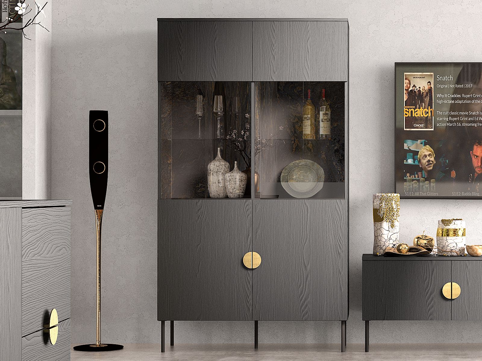 Vitrine MONDIE 2 portes graphite