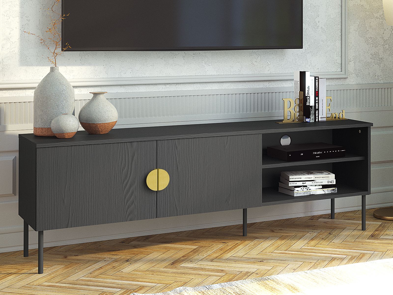 Meuble tv-hifi MONDIE 160 cm 2 portes graphite