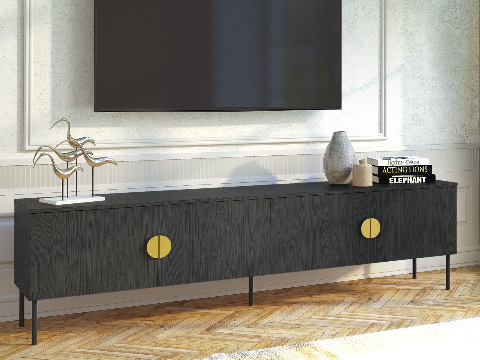 Meuble tv-hifi MONDIE 200 cm 4 portes graphite