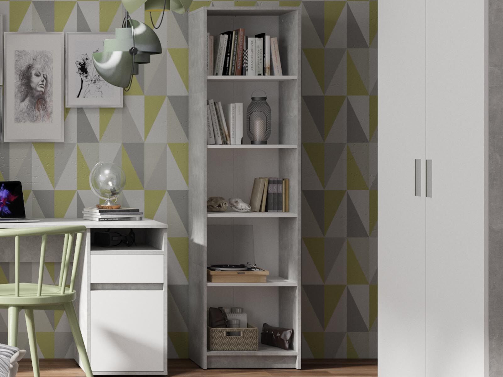 Bibliothèque SAMMOU 5 niches béton/blanc