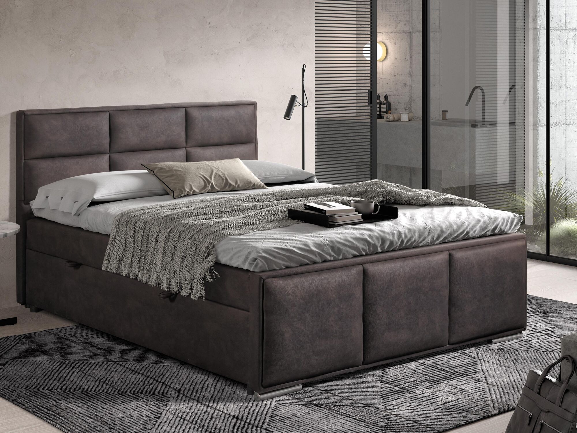 Boxspring AZARIA 180x200 cm tissu texas noir
