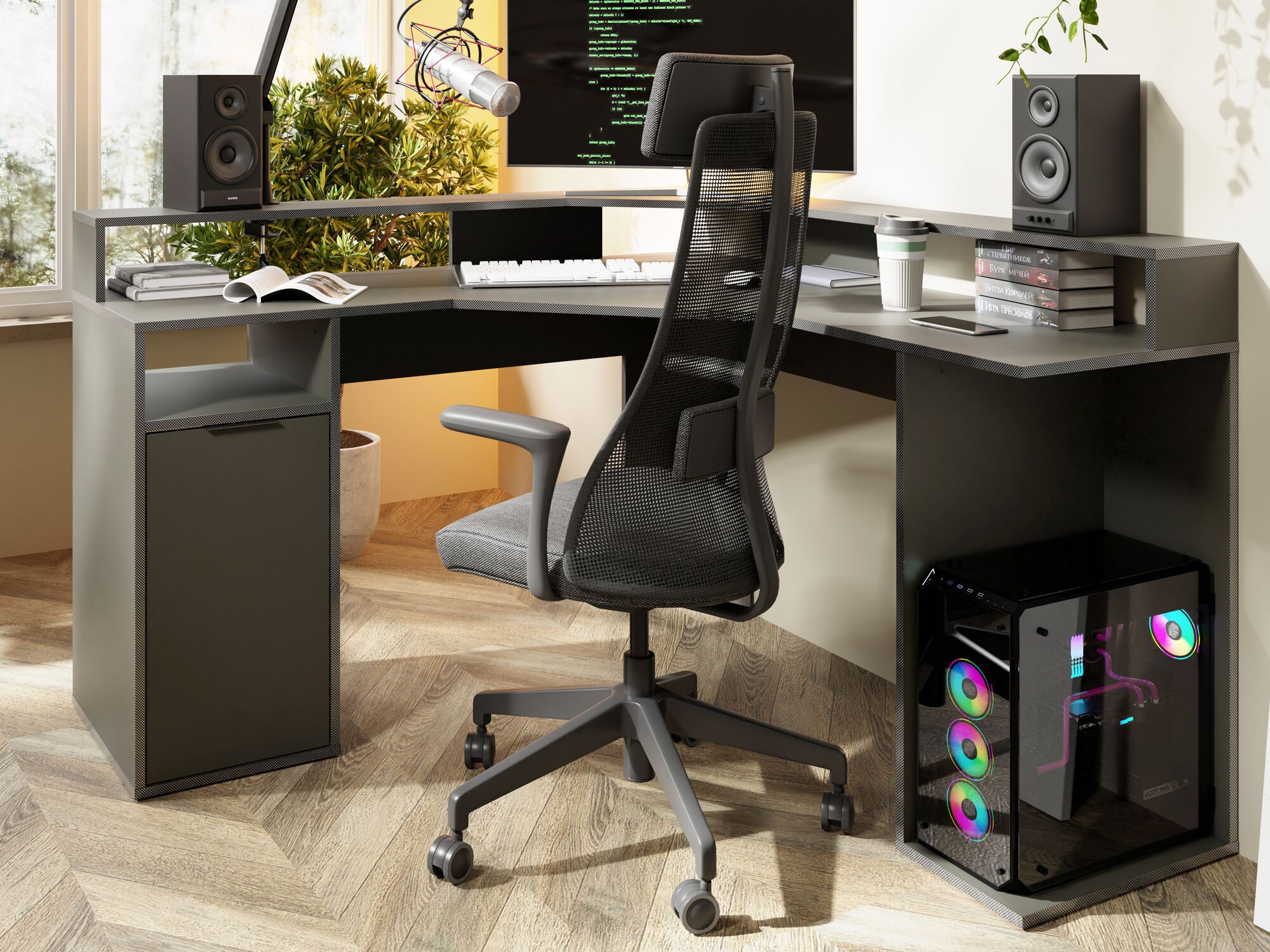 Bureau d'angle gaming CARBONIX 139 cm gris
