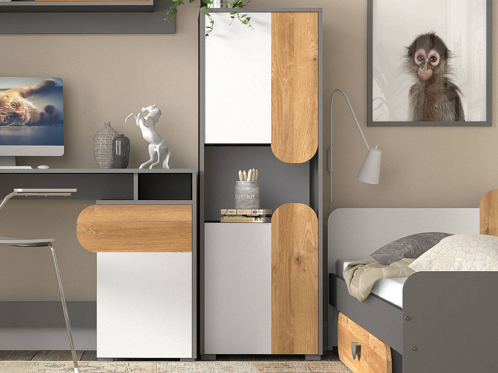 Colonne CARINO 2 portes blanc/chêne nash