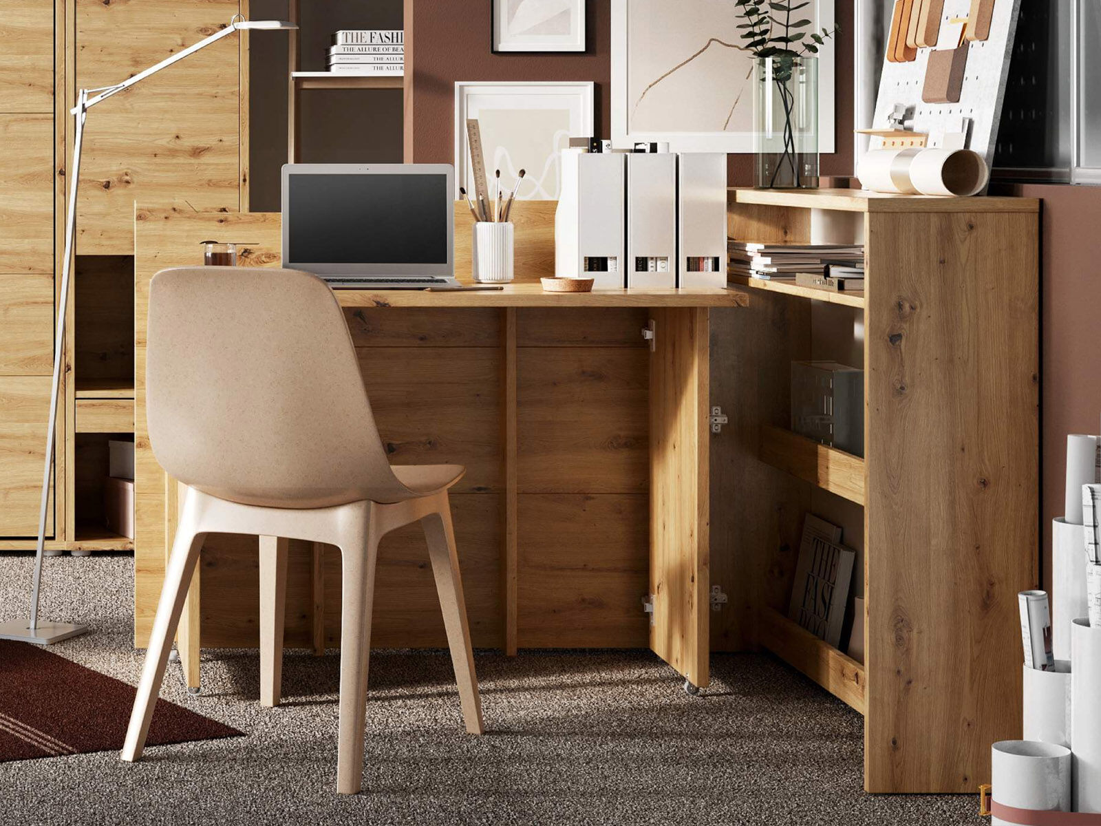 Bureau escamotable CONCEPTION PRO chêne artisan gauche