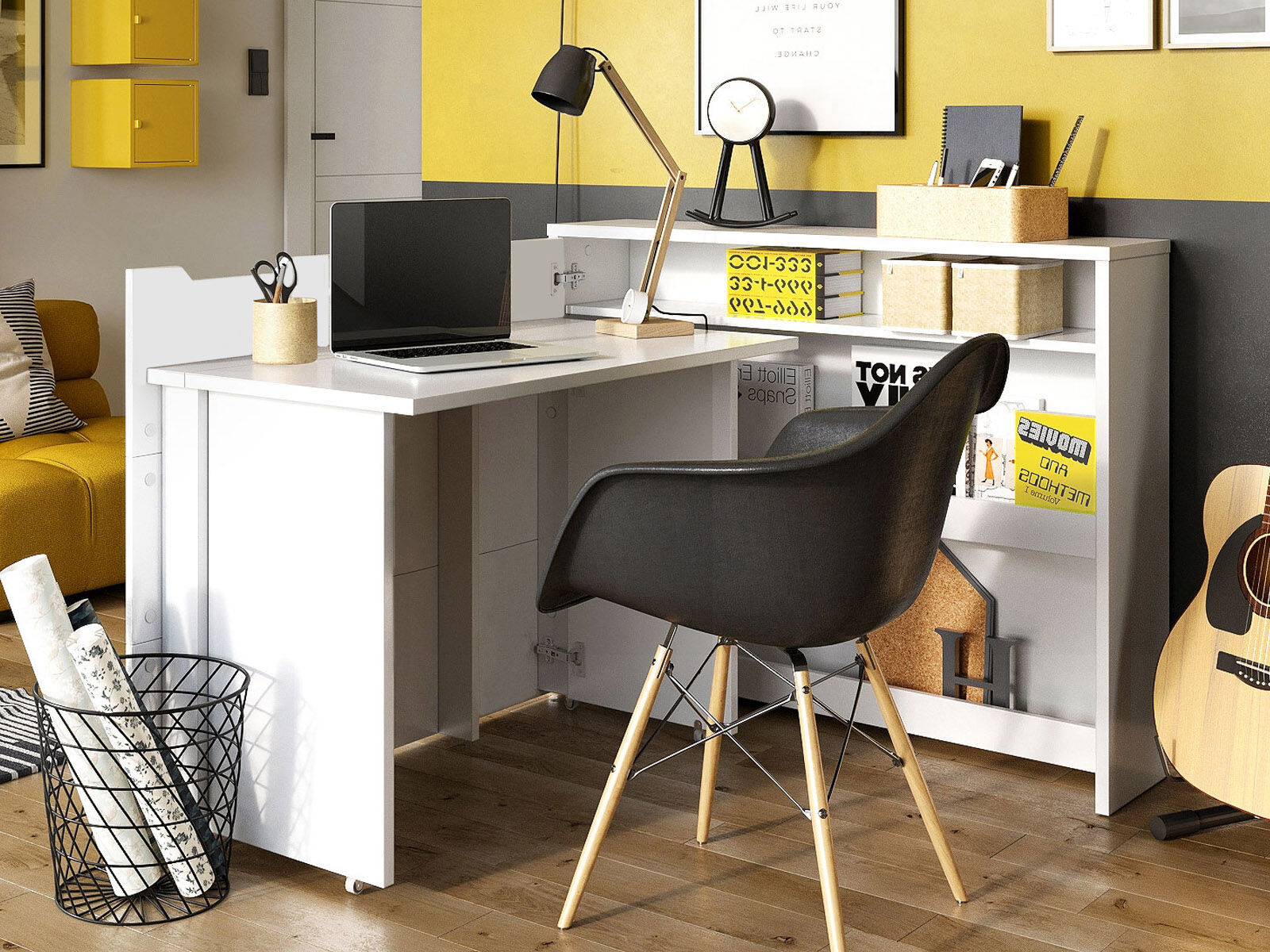 Bureau escamotable CONCEPTION PRO blanc mat gauche