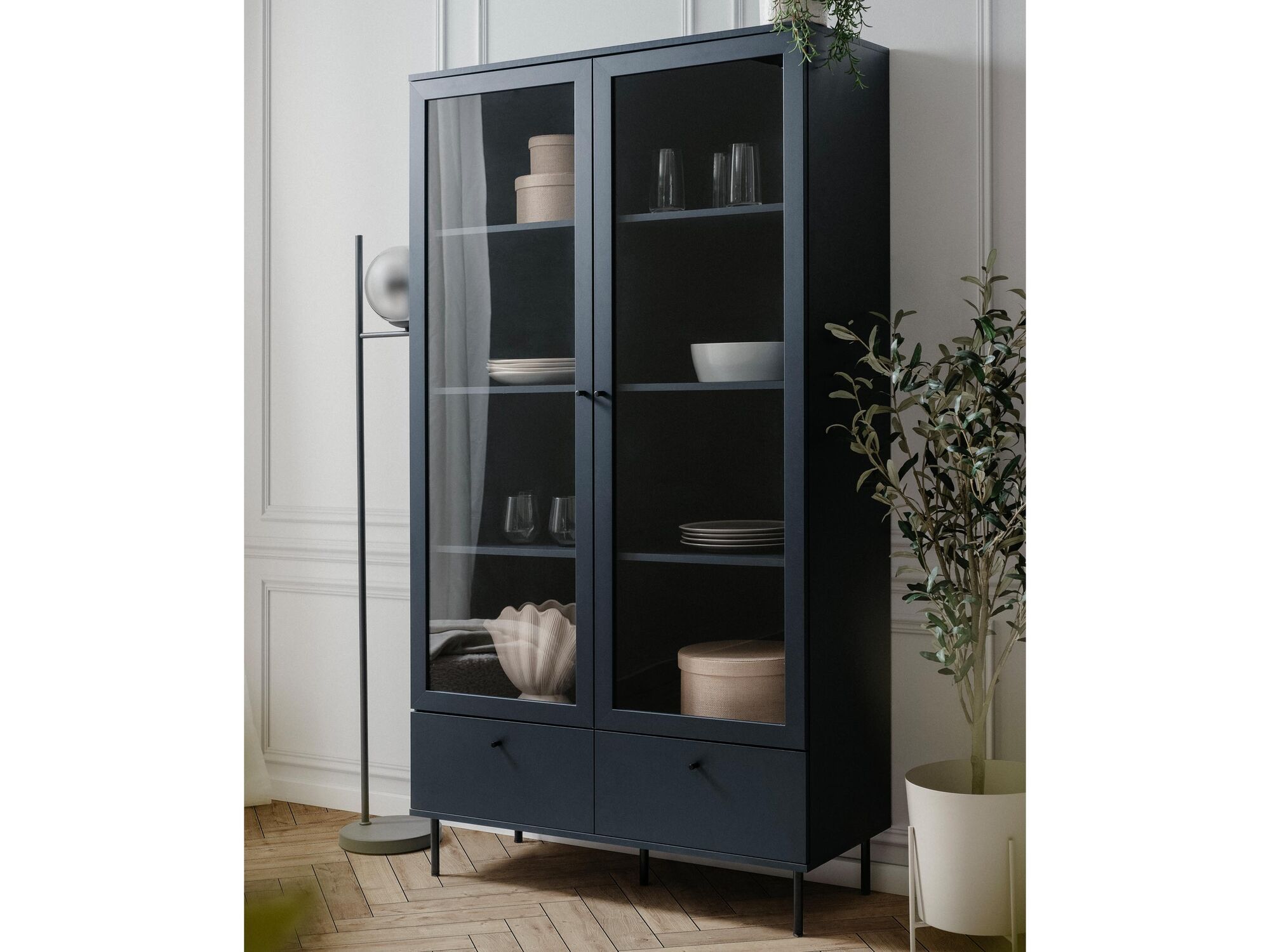 Vitrine CARACAL 2 portes 2 tiroirs bleu navy