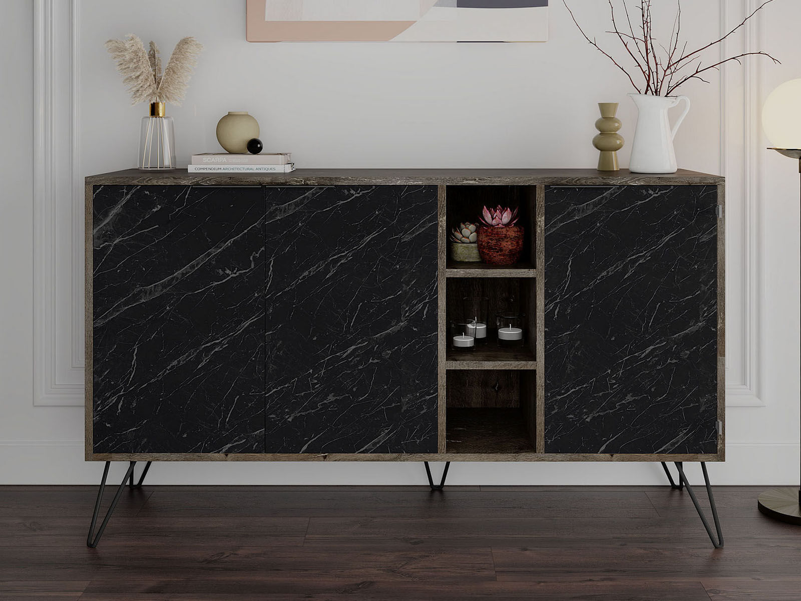 Buffet/bahut CLARO 3 portes brun foncé/noir