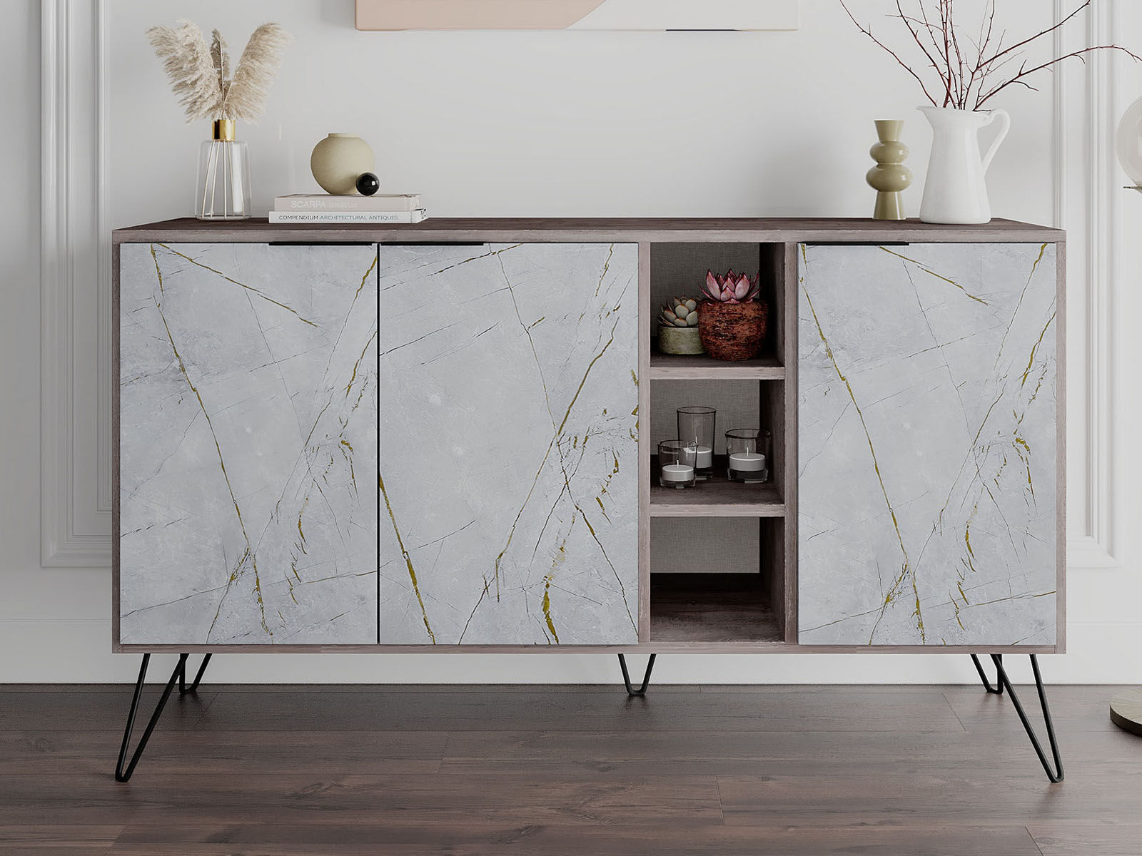 Buffet/bahut CLARO 3 portes brun foncé/gris