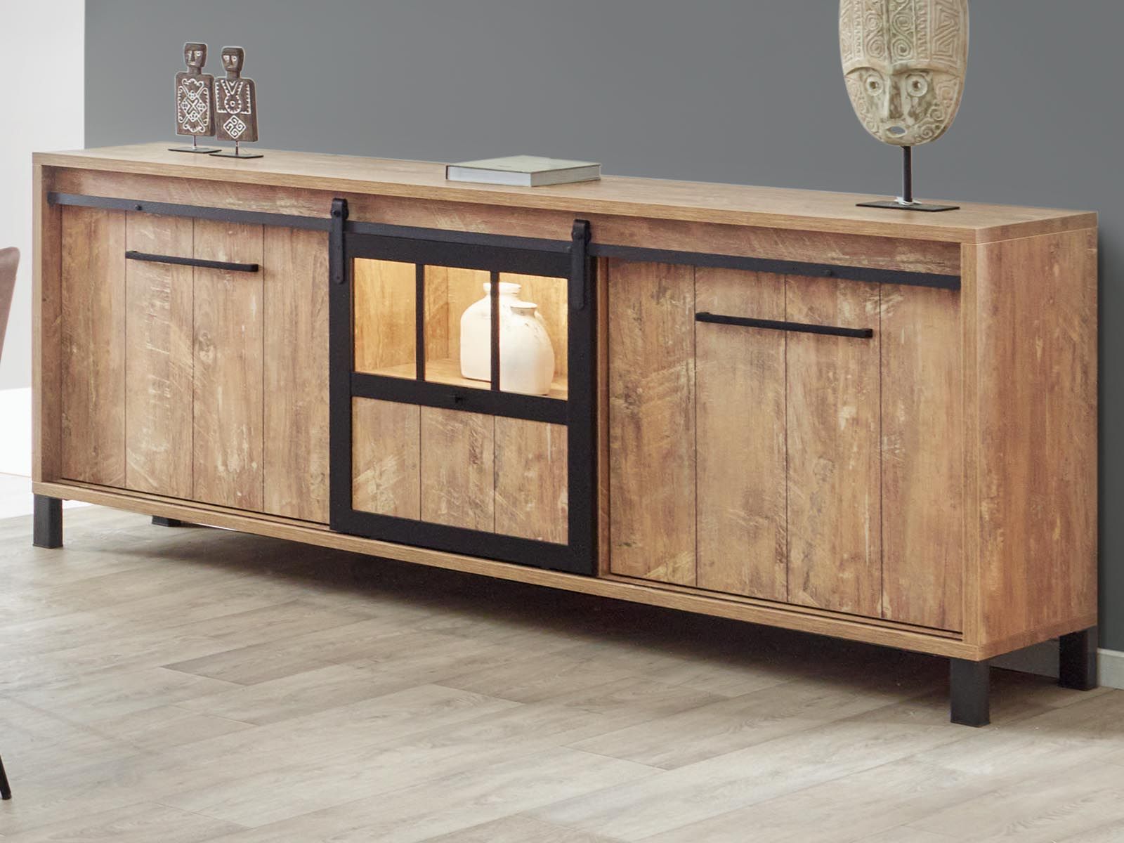 Buffet/bahut ALCANTARA 3 portes 207 cm teck orangé