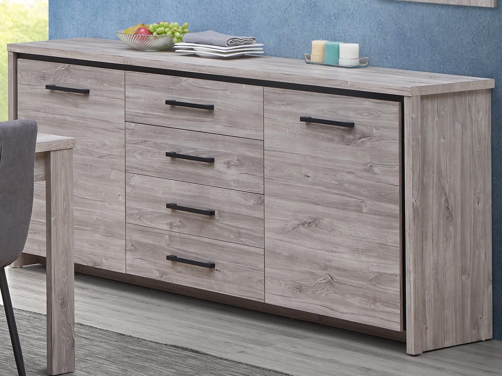 Buffet/bahut ELINA 2 portes 4 tiroirs chêne gris