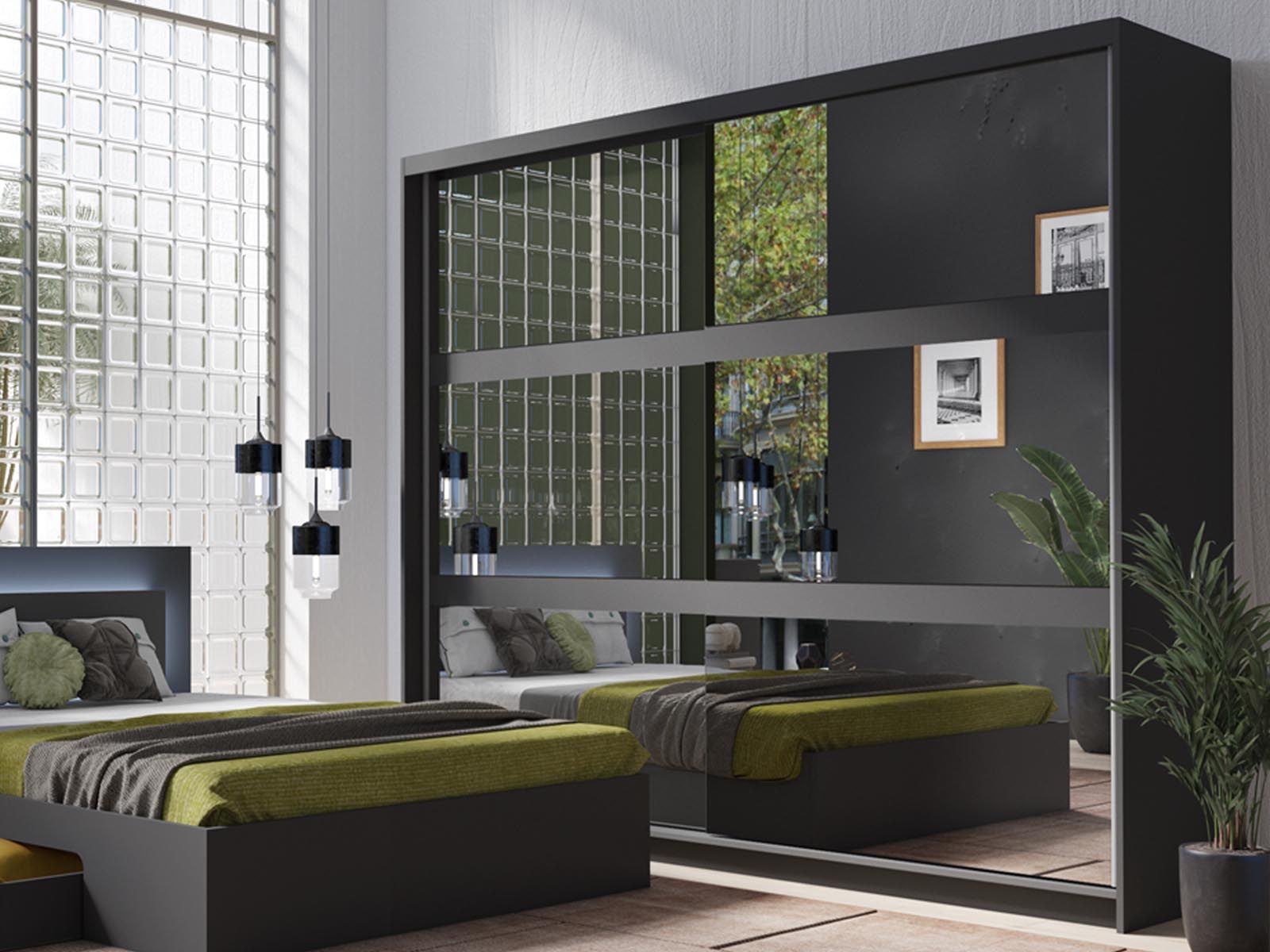 Armoire FINOCAS 2 portes coulissantes graphite gris