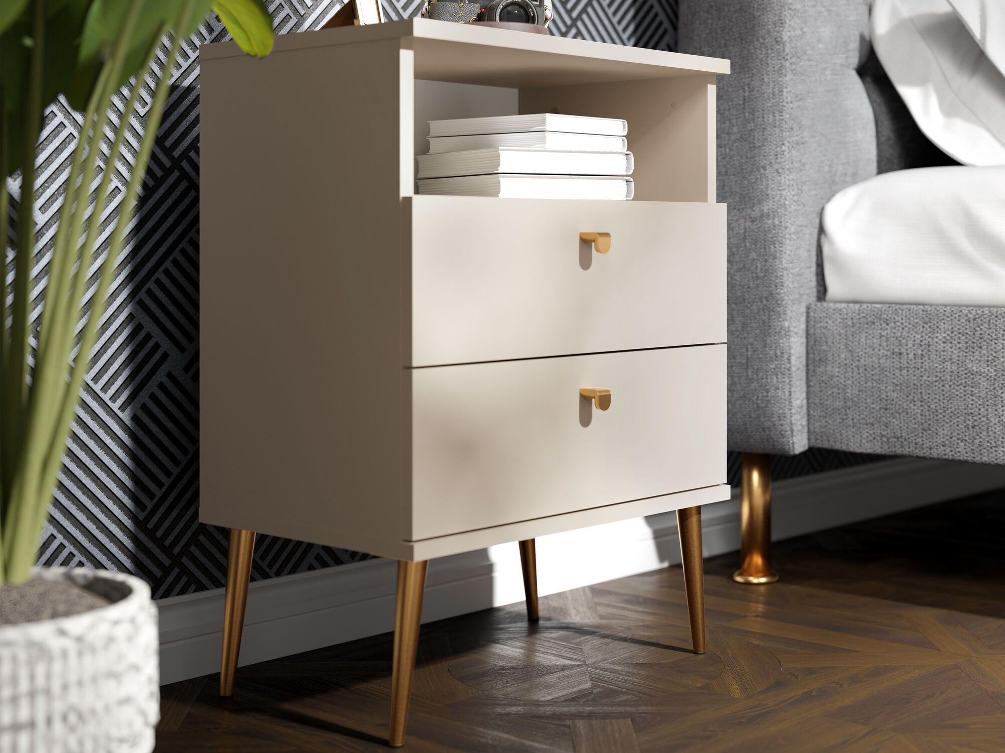 Chevet HIGHSTYLE 2 tiroirs crème
