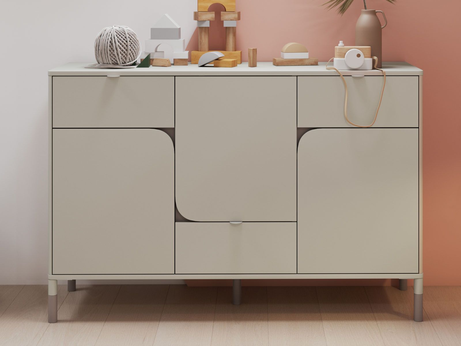 Buffet/bahut HARMEL 3 portes 3 tiroirs cachemire