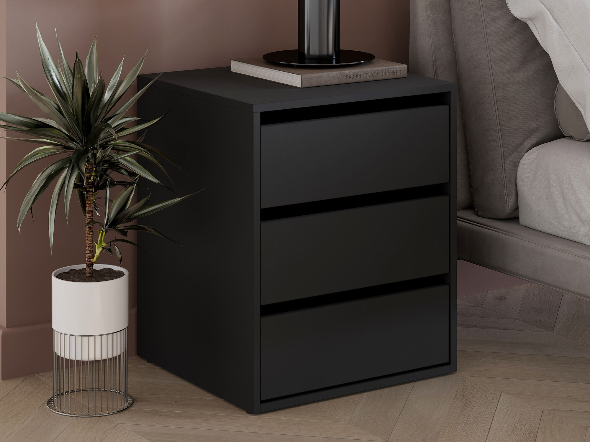 Chevet ARTEMIS 3 tiroirs noir
