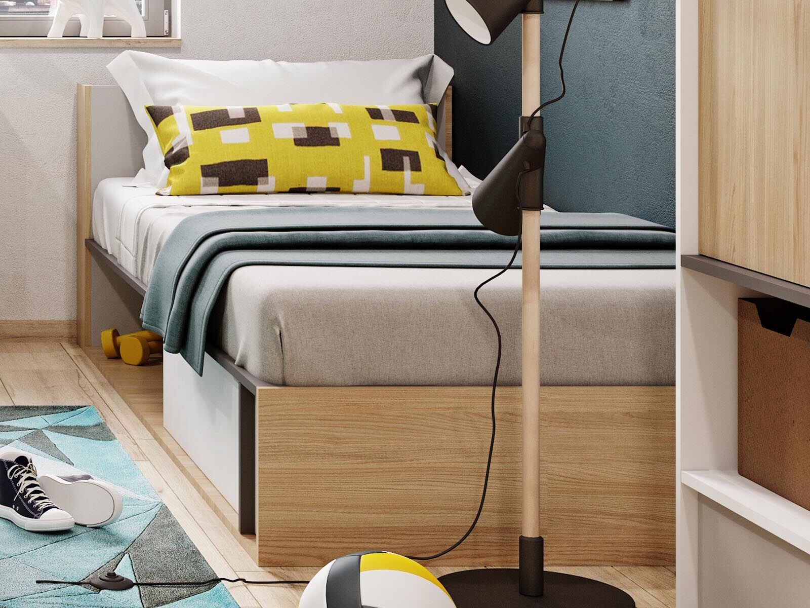 Lit ILONA 90x200 cm blanc/chêne salisbury avec rangement à gauche