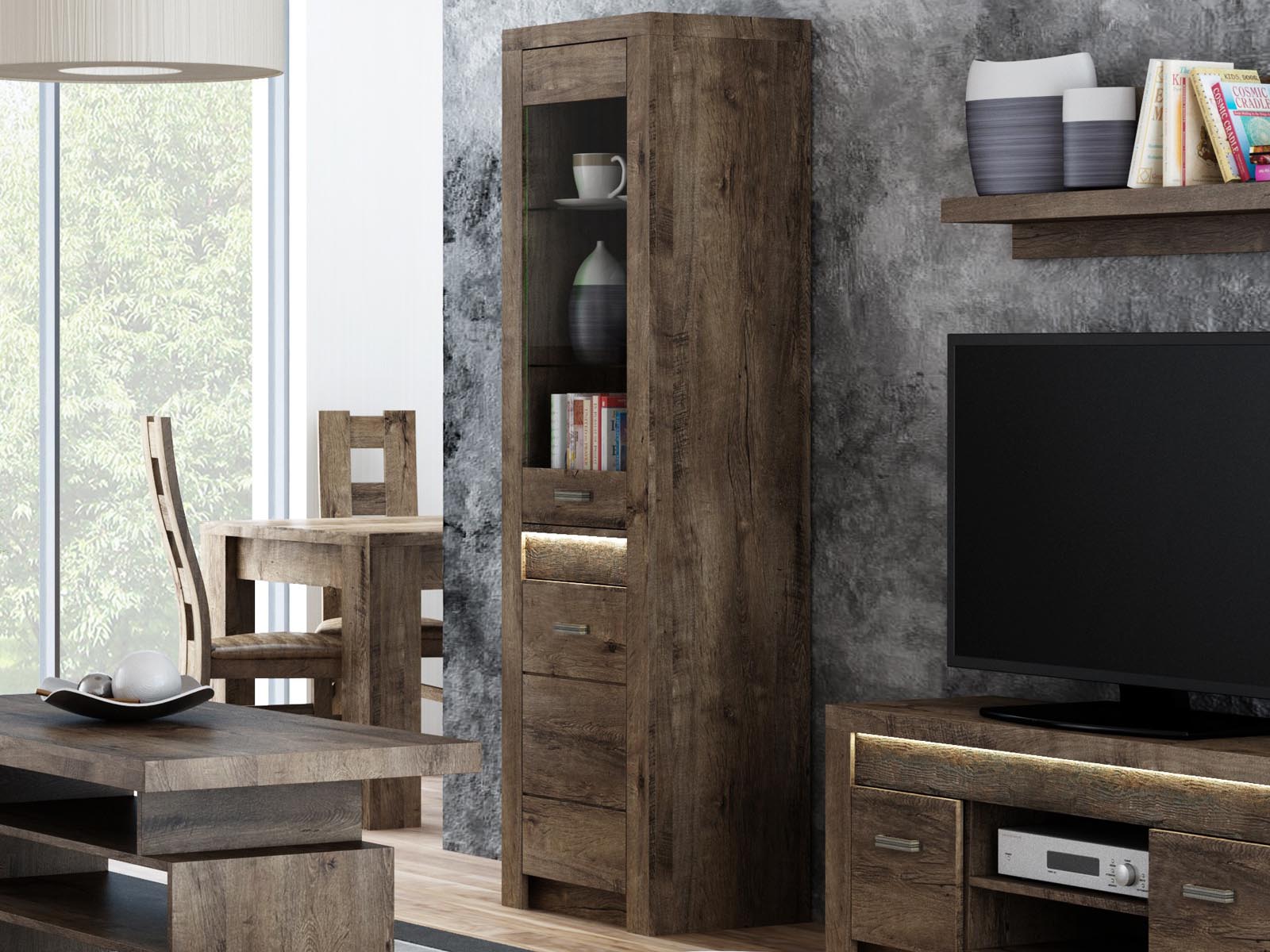 Colonne INDY 2 portes frêne foncé avec led