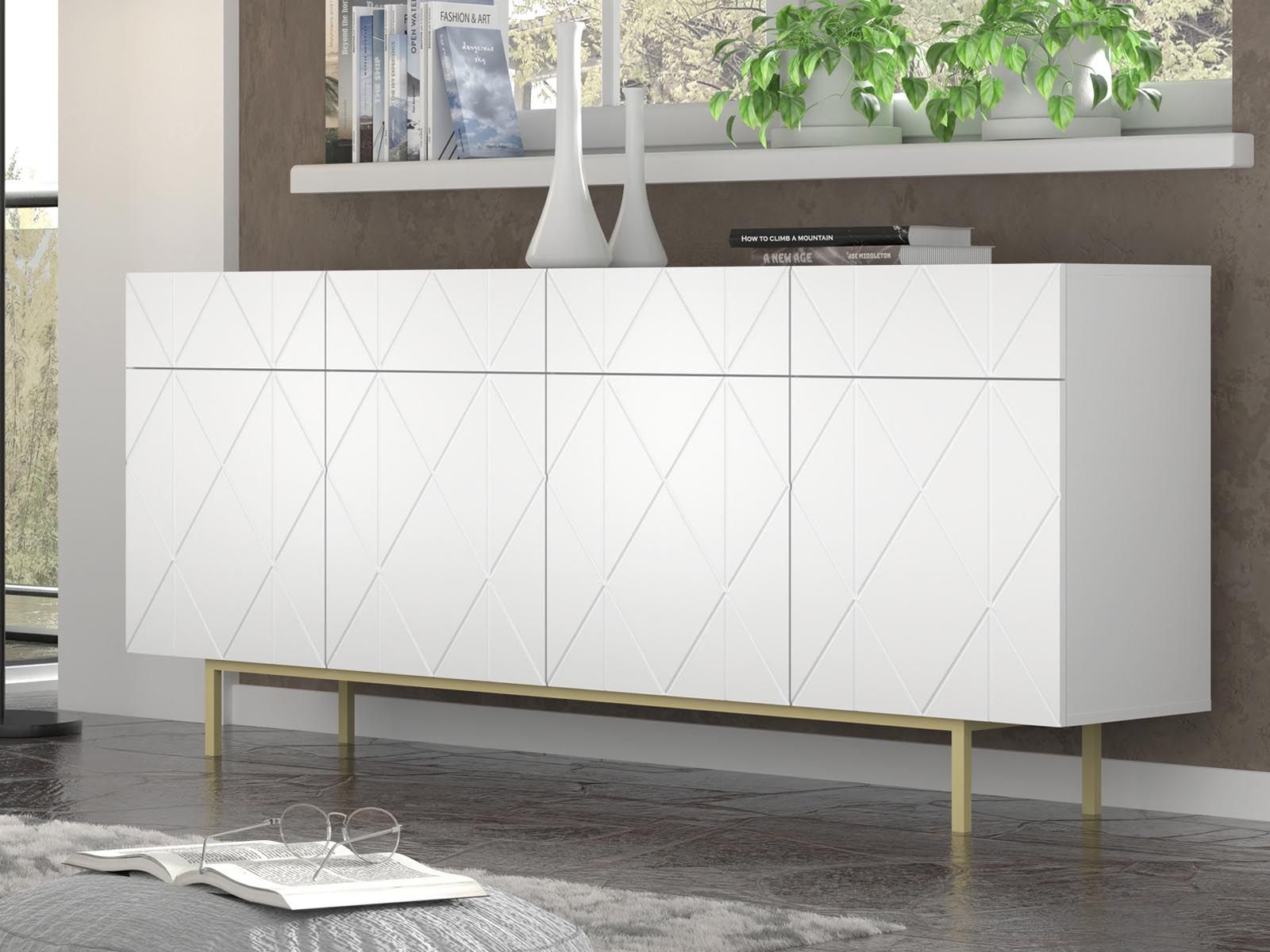 Buffet/bahut KAIRAN 4 portes blanc/or