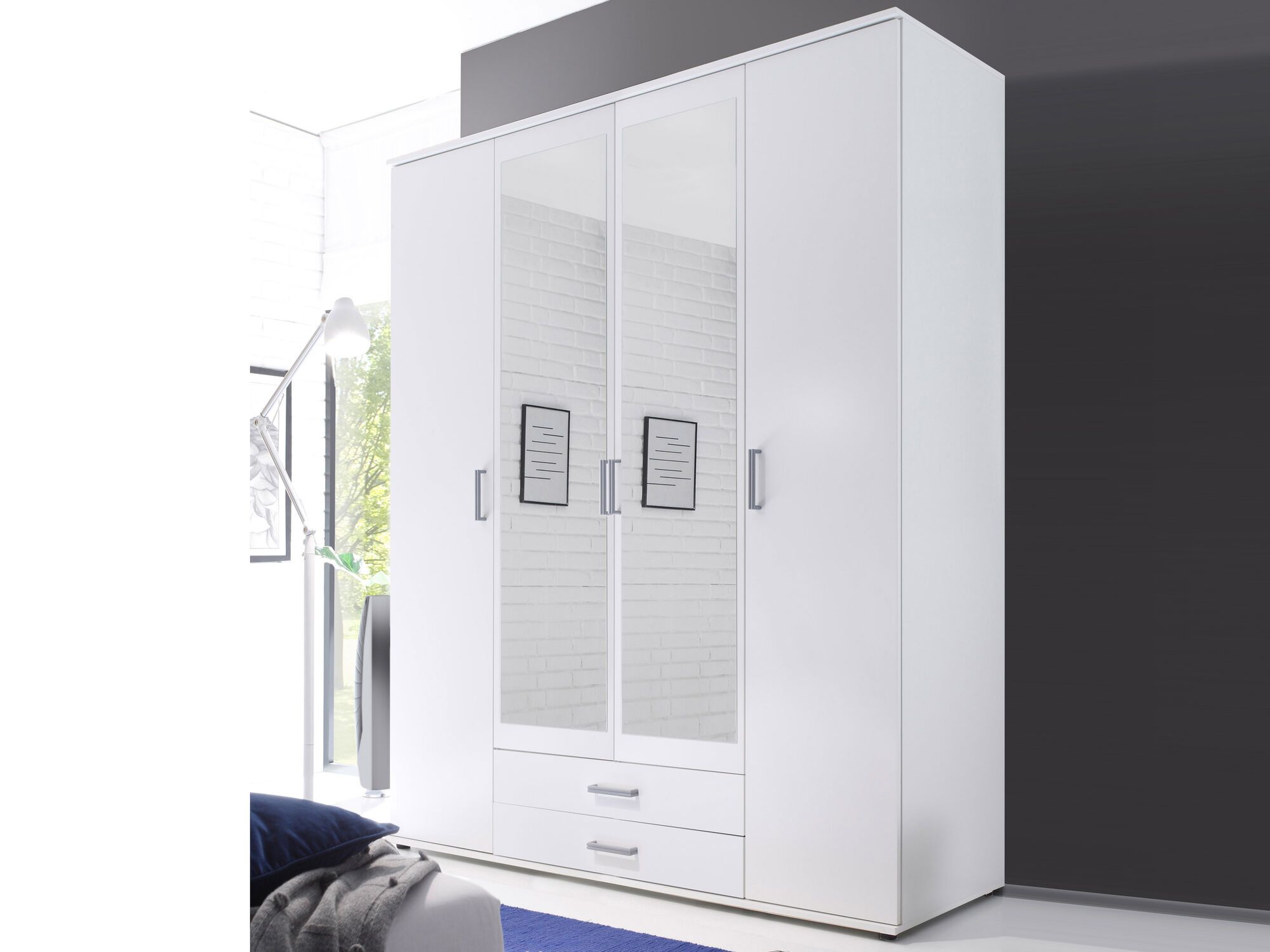 Armoire KARLITO 4 portes 2 tiroirs blanc