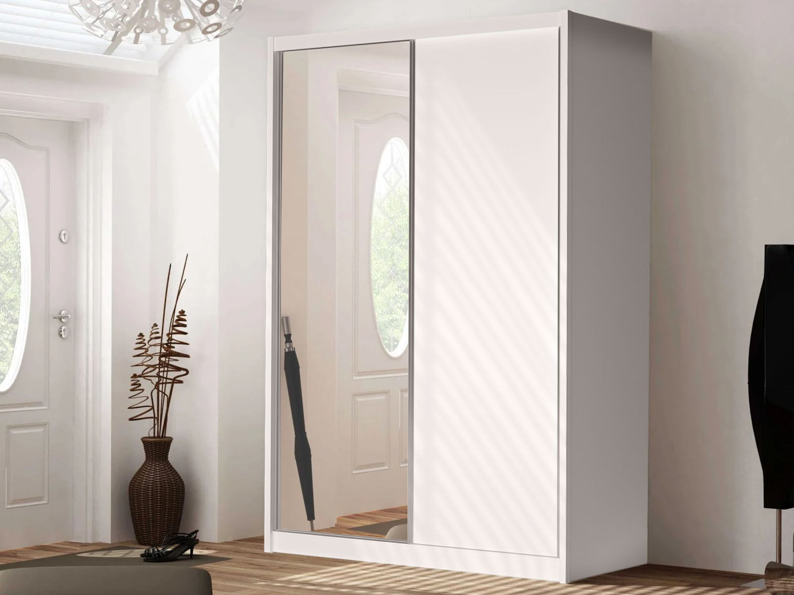 Armoire KARL 2 portes coulissantes blanc alpin avec miroir