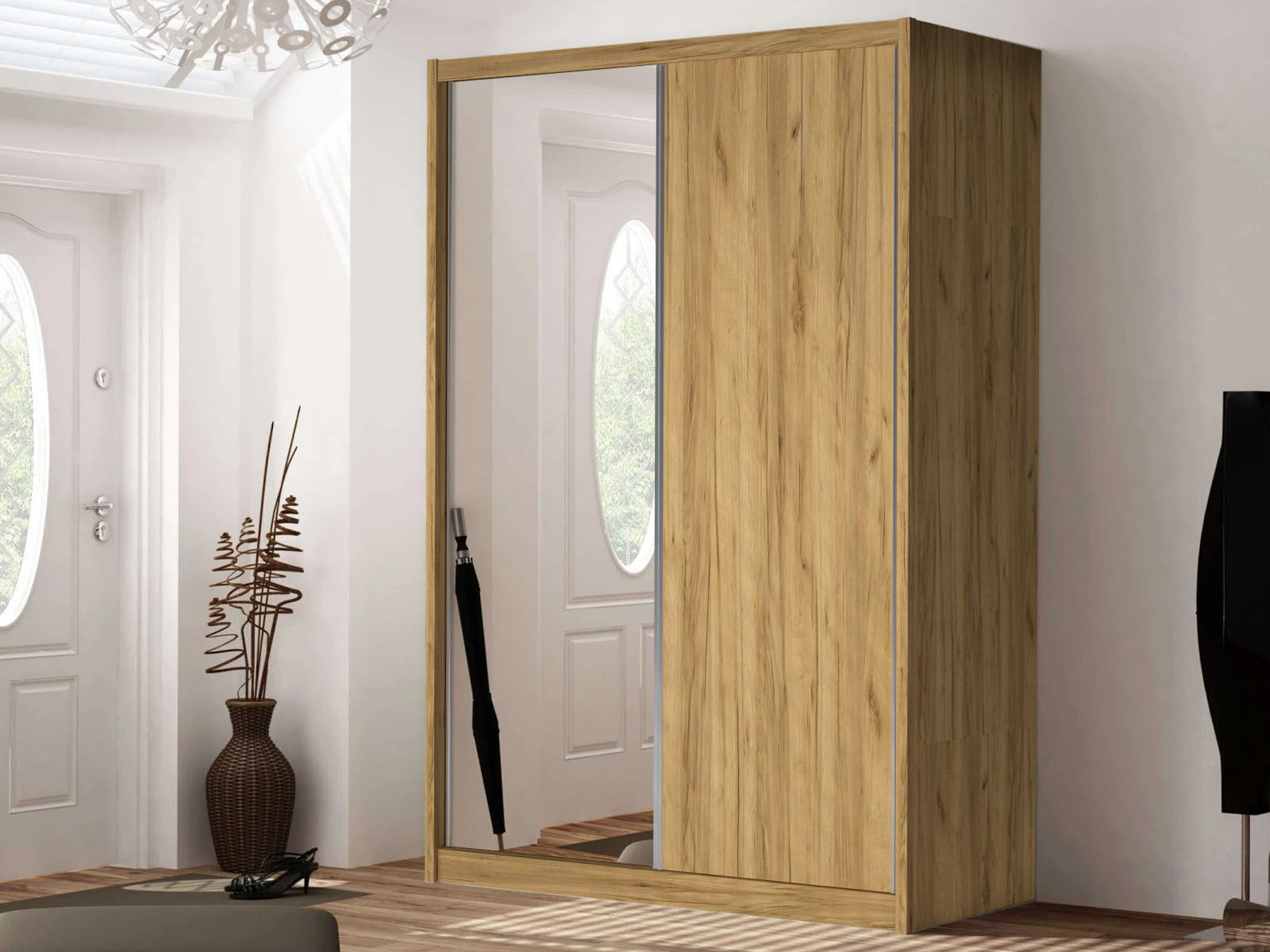 Armoire KARL 2 portes coulissantes chêne doré avec miroir