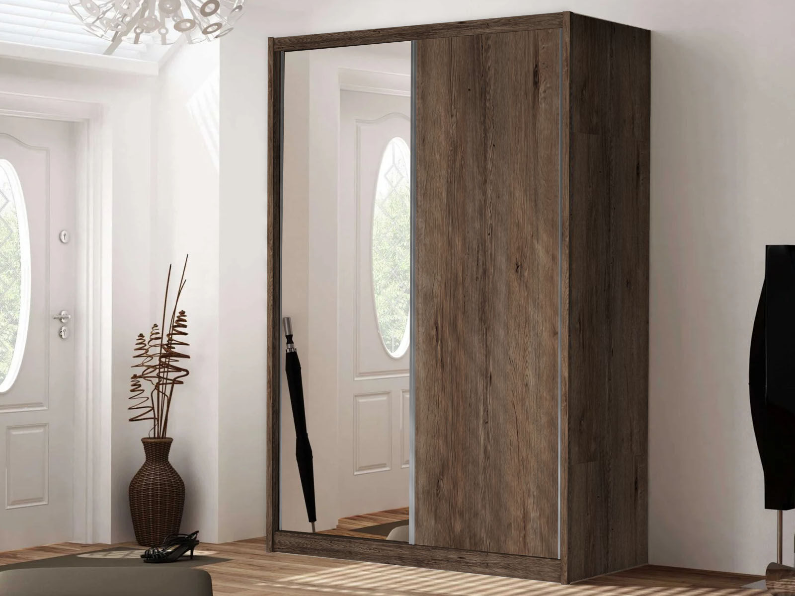 Armoire KARL 2 portes coulissantes chêne lefkas avec miroir
