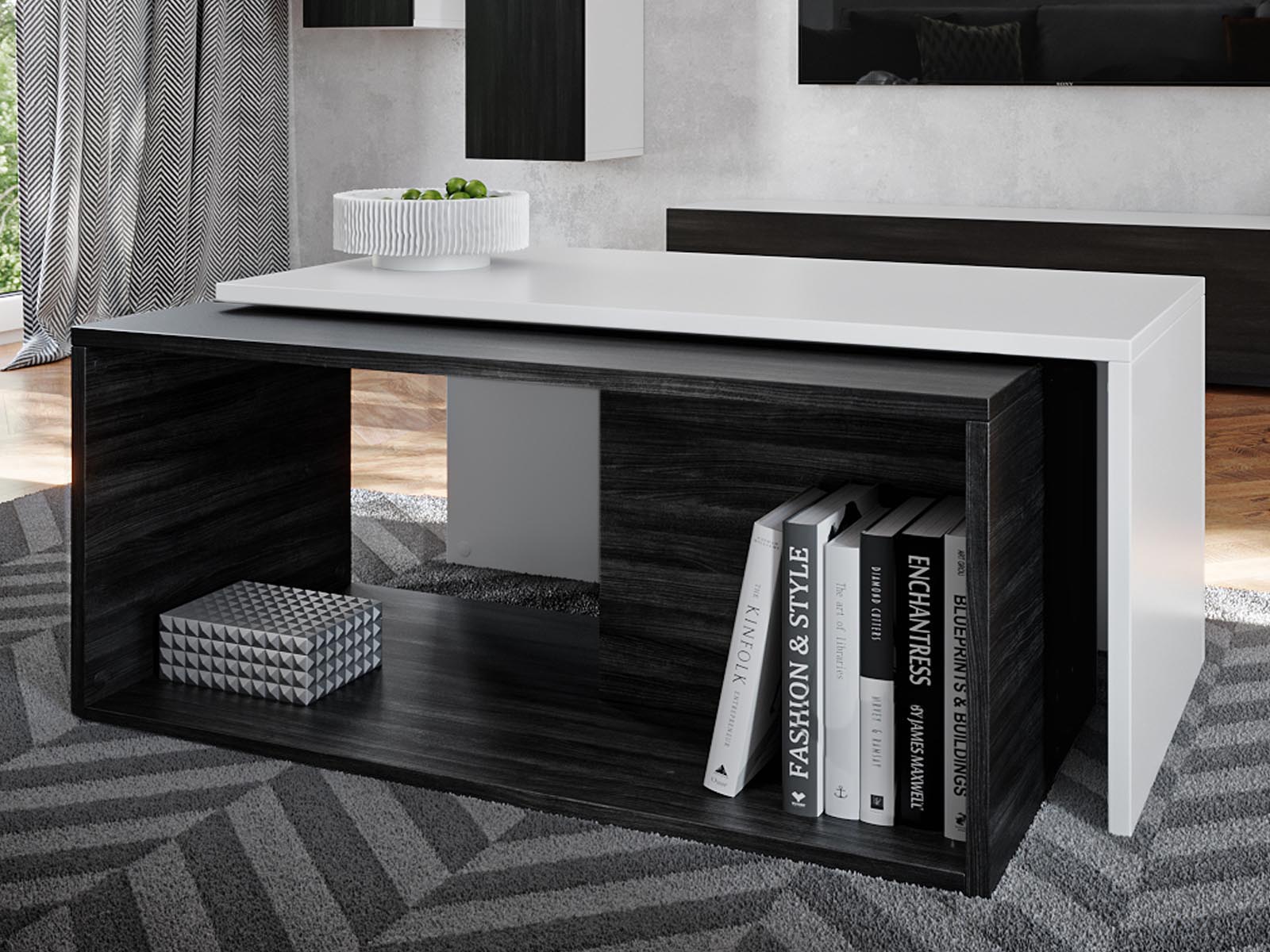 Table basse KINGSTON DELUXE blanc/chêne noir