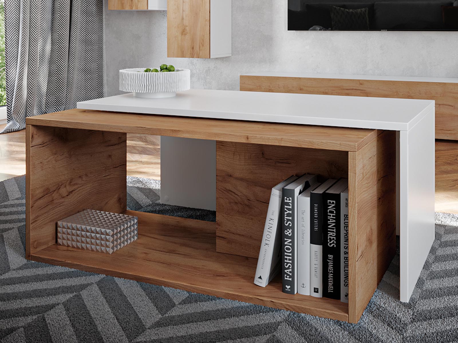 Table basse KINGSTON DELUXE blanc/chêne doré