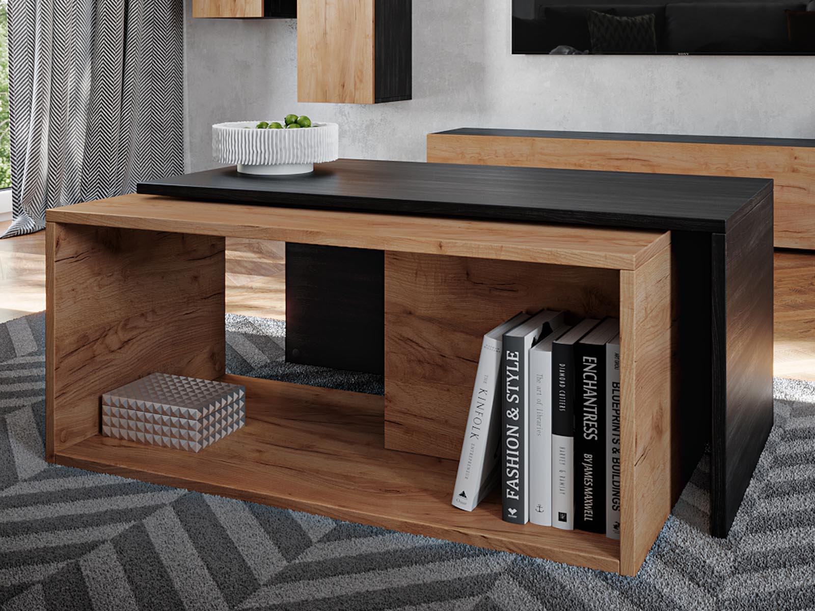 Table basse KINGSTON DELUXE chêne noir/chêne doré