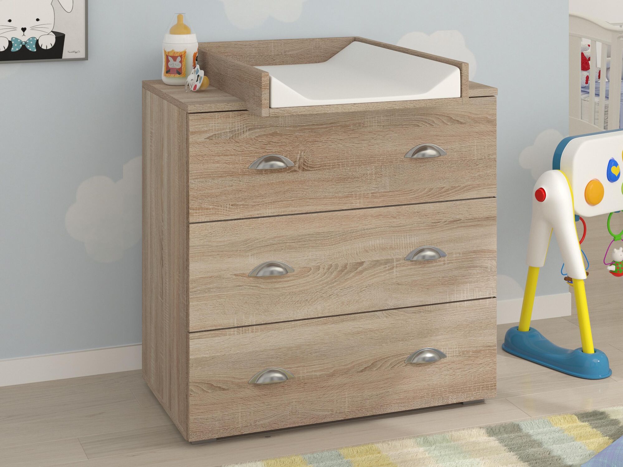 Commode à langer MIAMO 3 tiroirs chêne sonoma