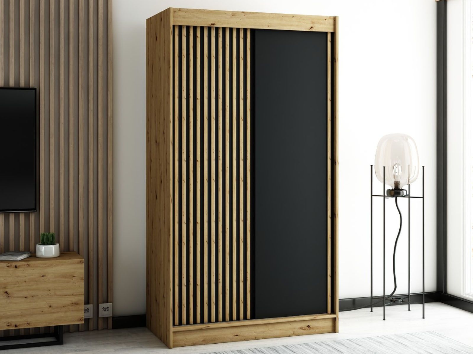 Armoire LAMORA 2 portes coulissantes 120 cm chêne artisan