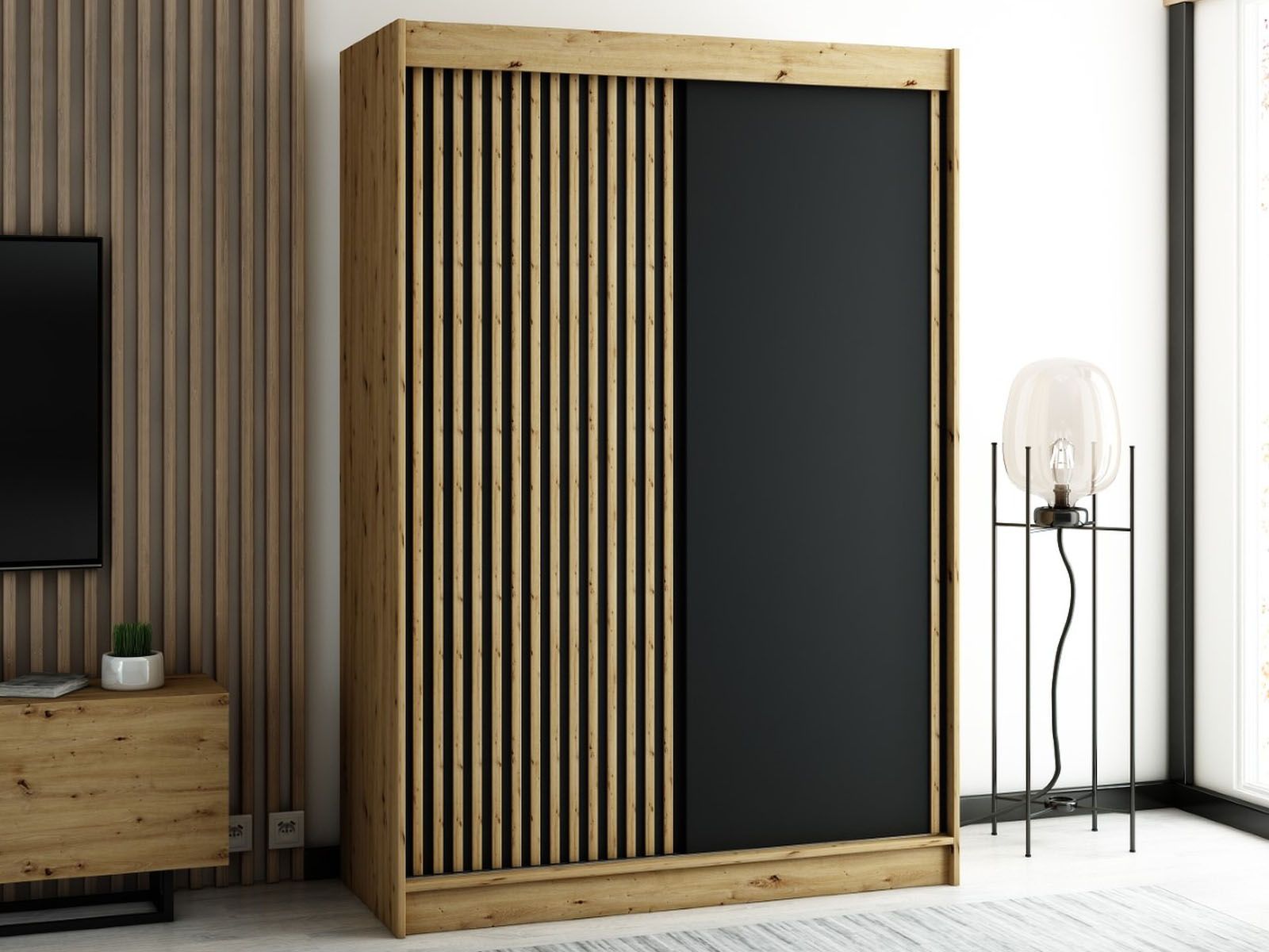 Armoire LAMORA 2 portes coulissantes 150 cm chêne artisan