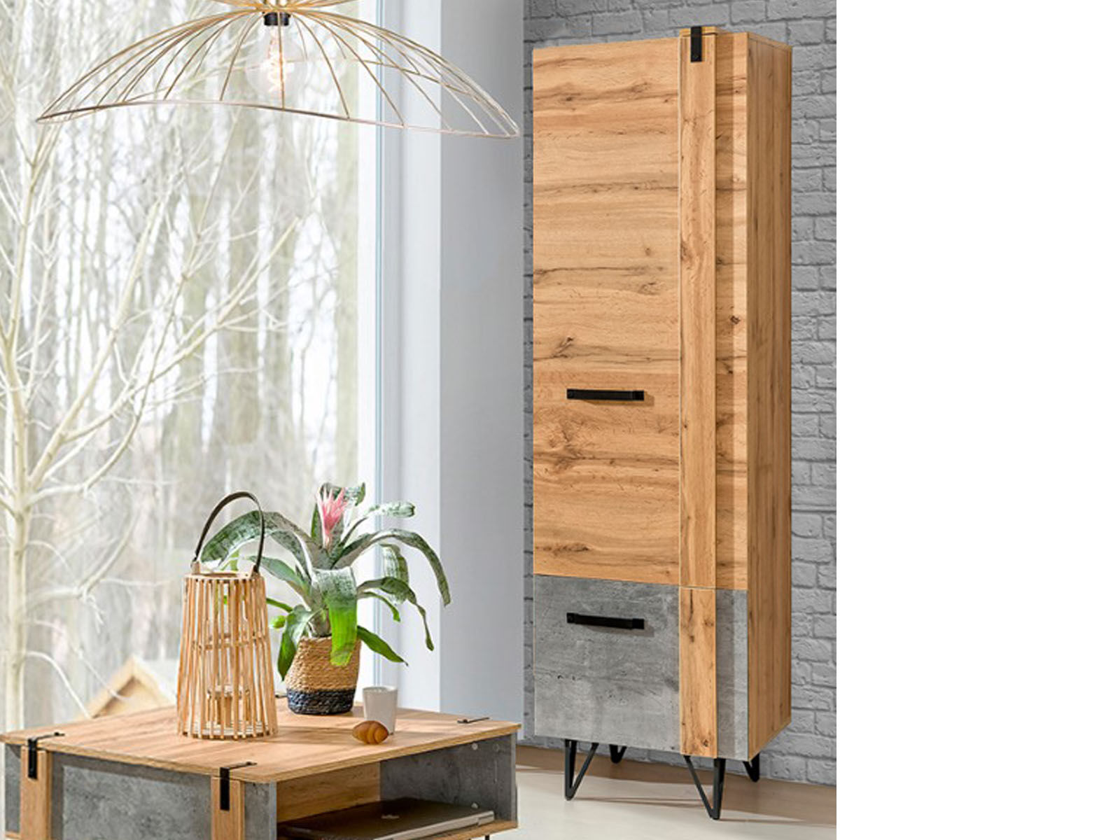 Colonne MILPO 2 portes chêne wotan/béton