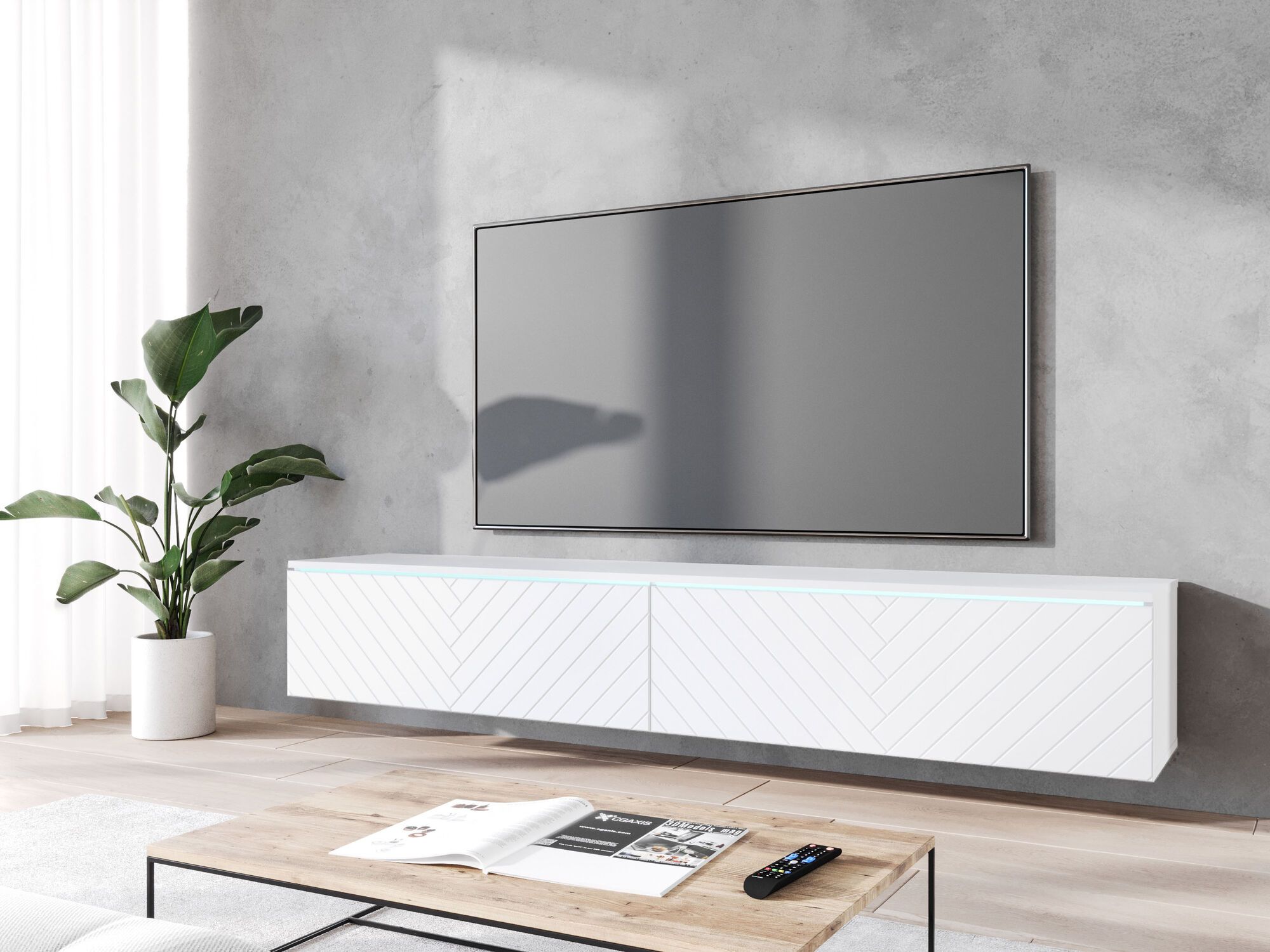 Meuble tv-hifi DONATELO 2 portes battantes 180 cm blanc