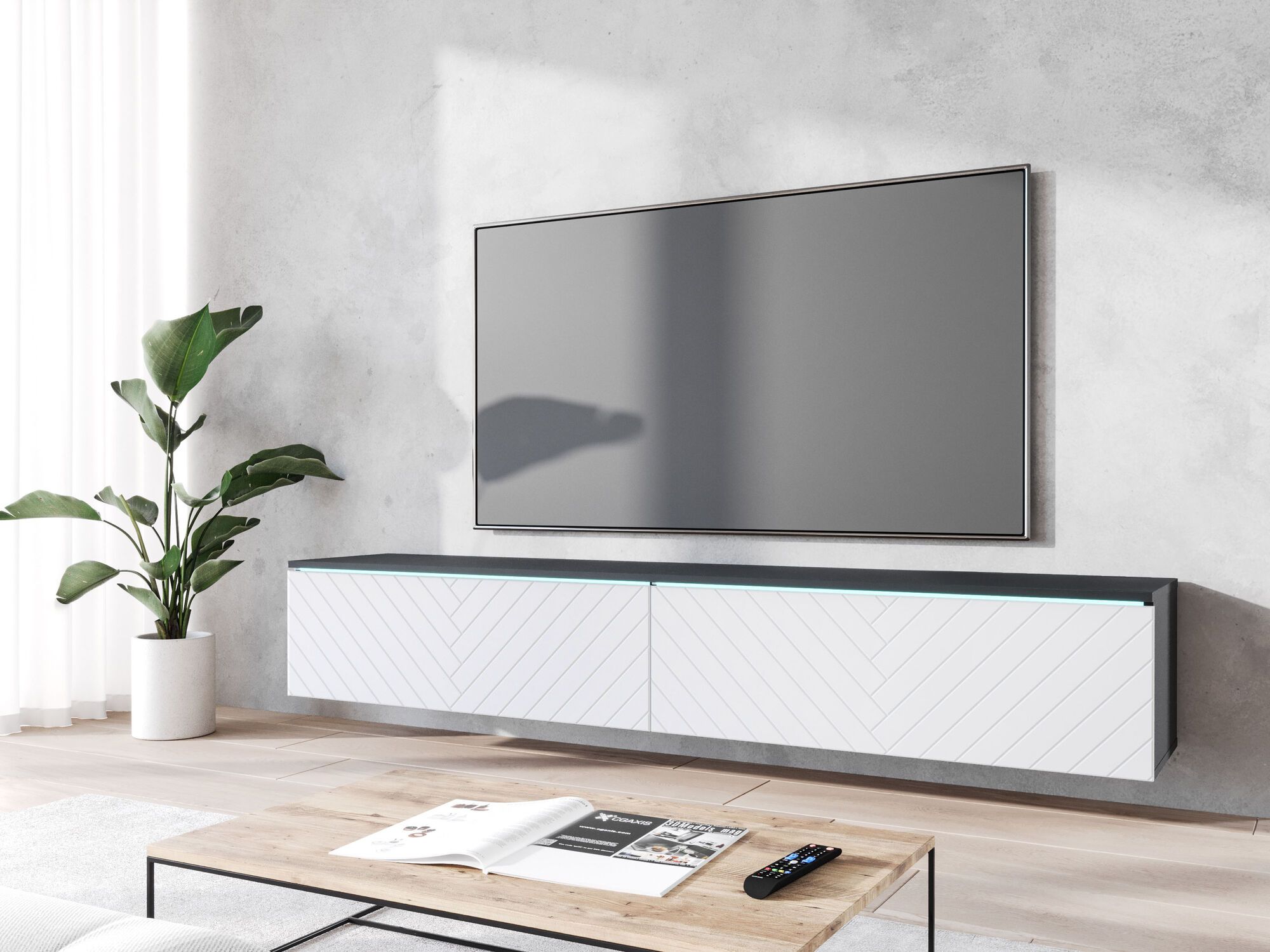 Meuble tv-hifi DONATELO 2 portes battantes 180 cm matera/blanc