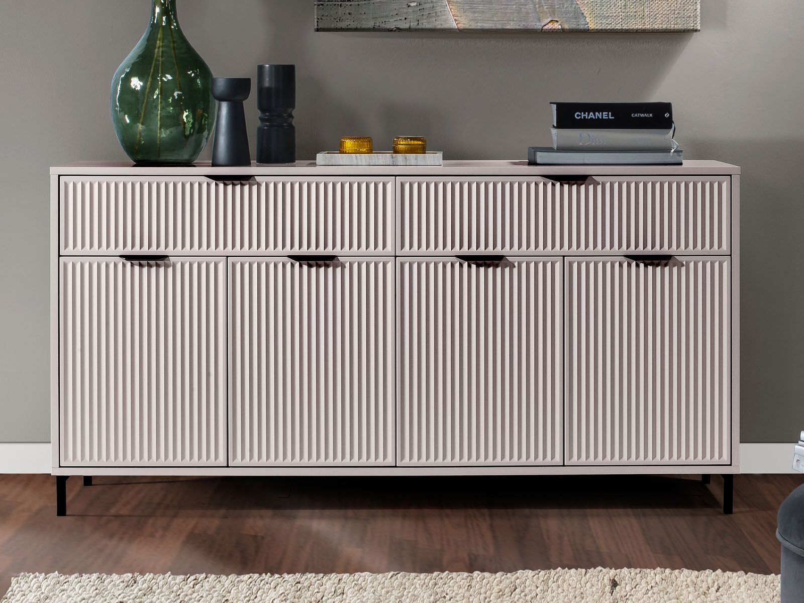 Buffet/bahut ASTERICO 4 portes 2 tiroirs crème