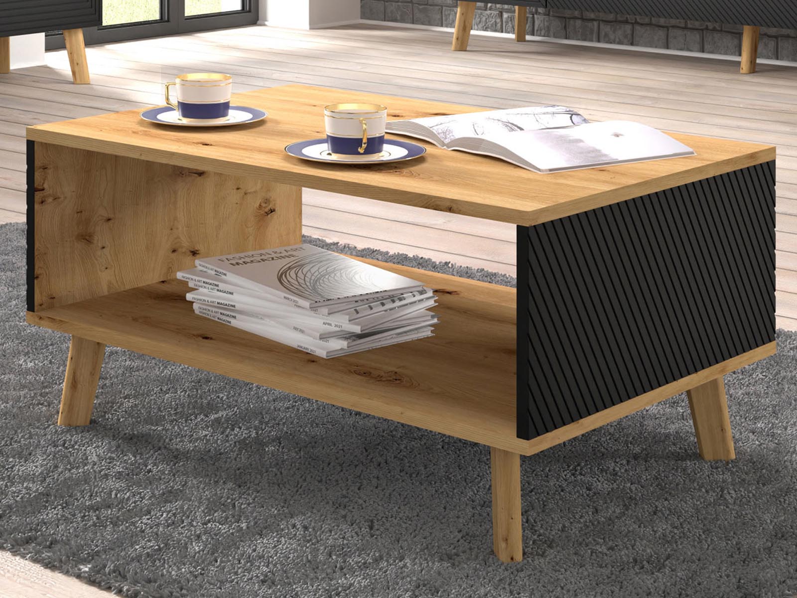 Table basse LUFFY chêne atisan/noir