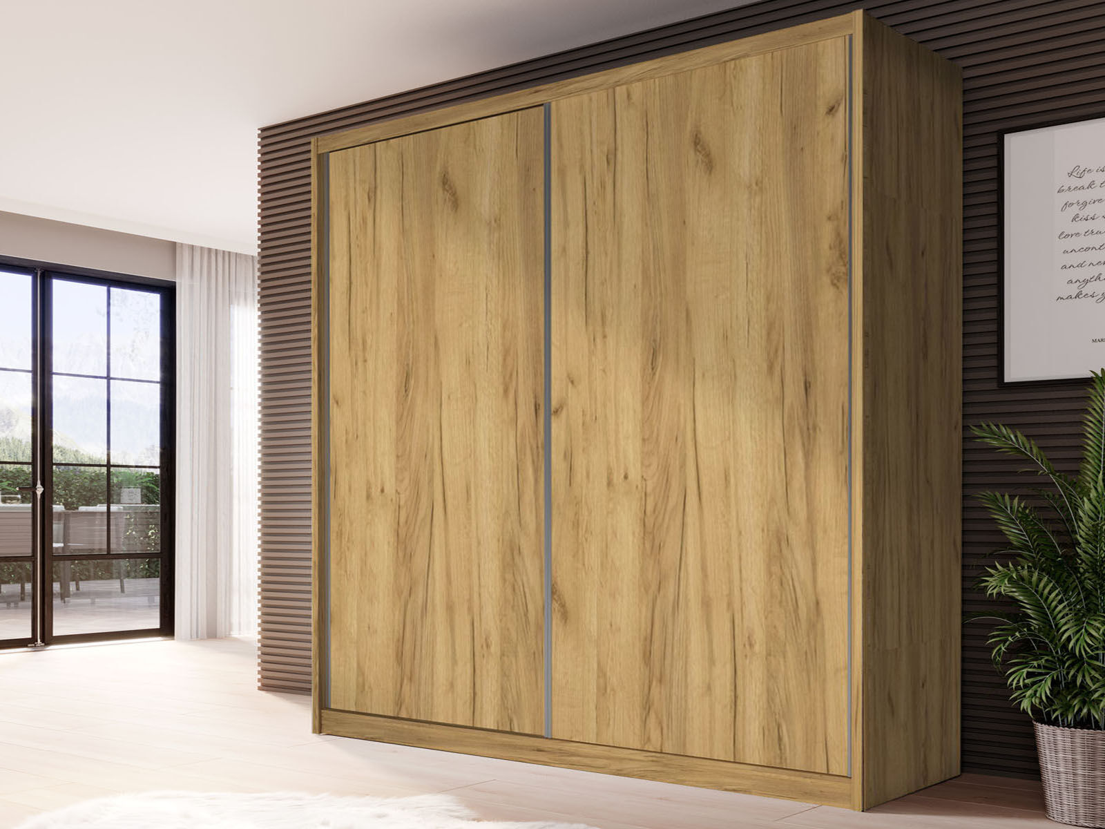 Armoire MACRO 2 portes coulissantes 208 cm chêne doré