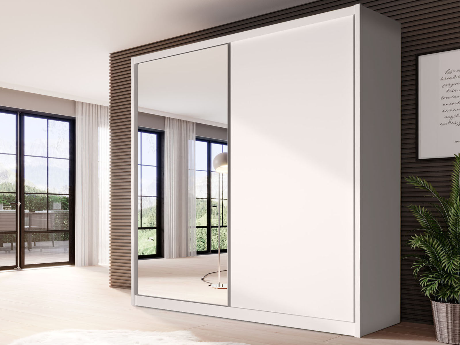 Armoire MACRO 2 portes coulissantes 208 cm blanc alpin avec miroir