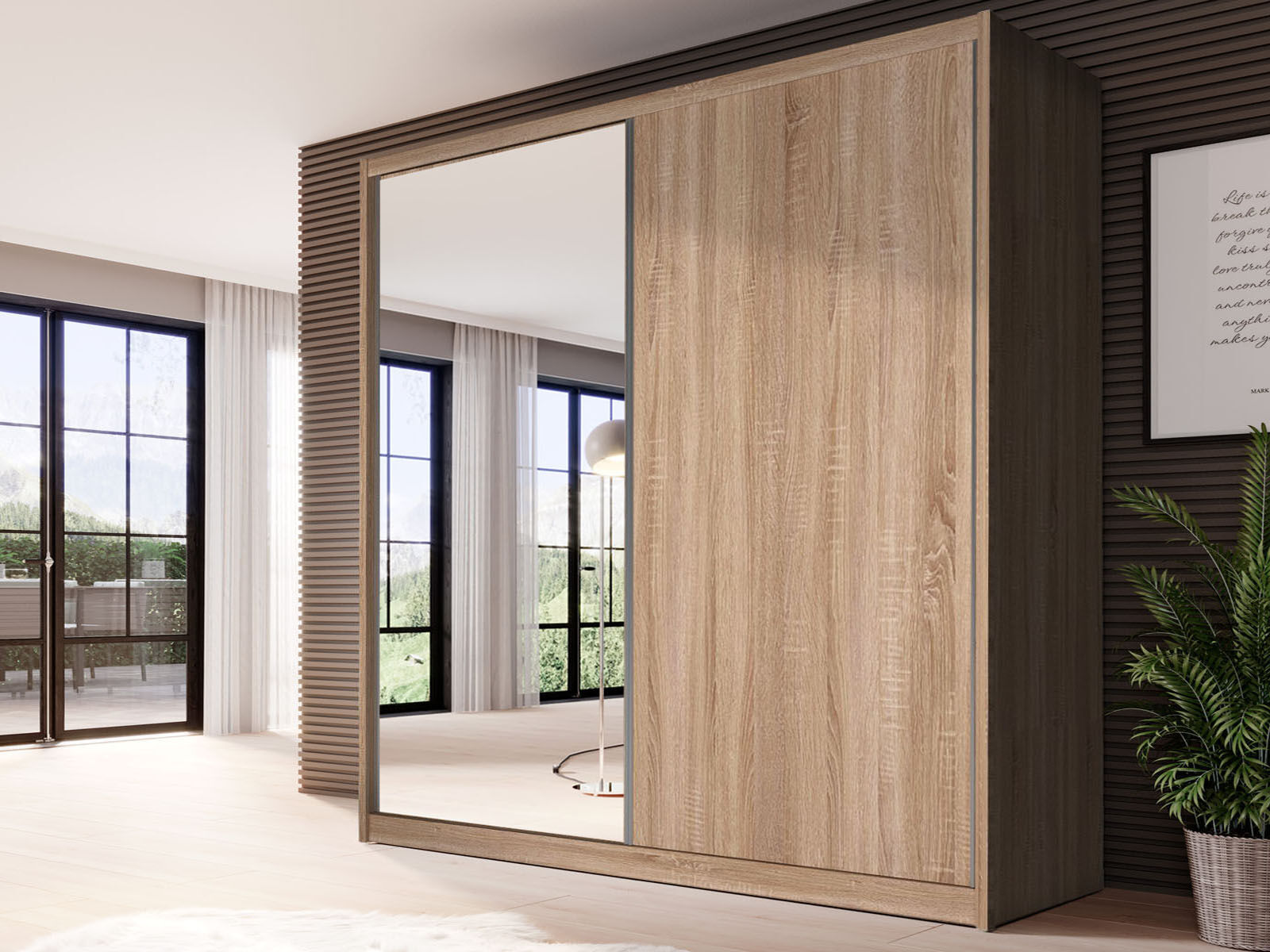Armoire MACRO 2 portes coulissantes 208 cm chêne sonoma avec miroir