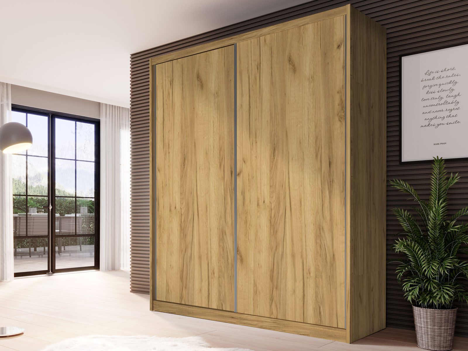 Armoire MACRO 2 portes coulissantes 180 cm chêne doré