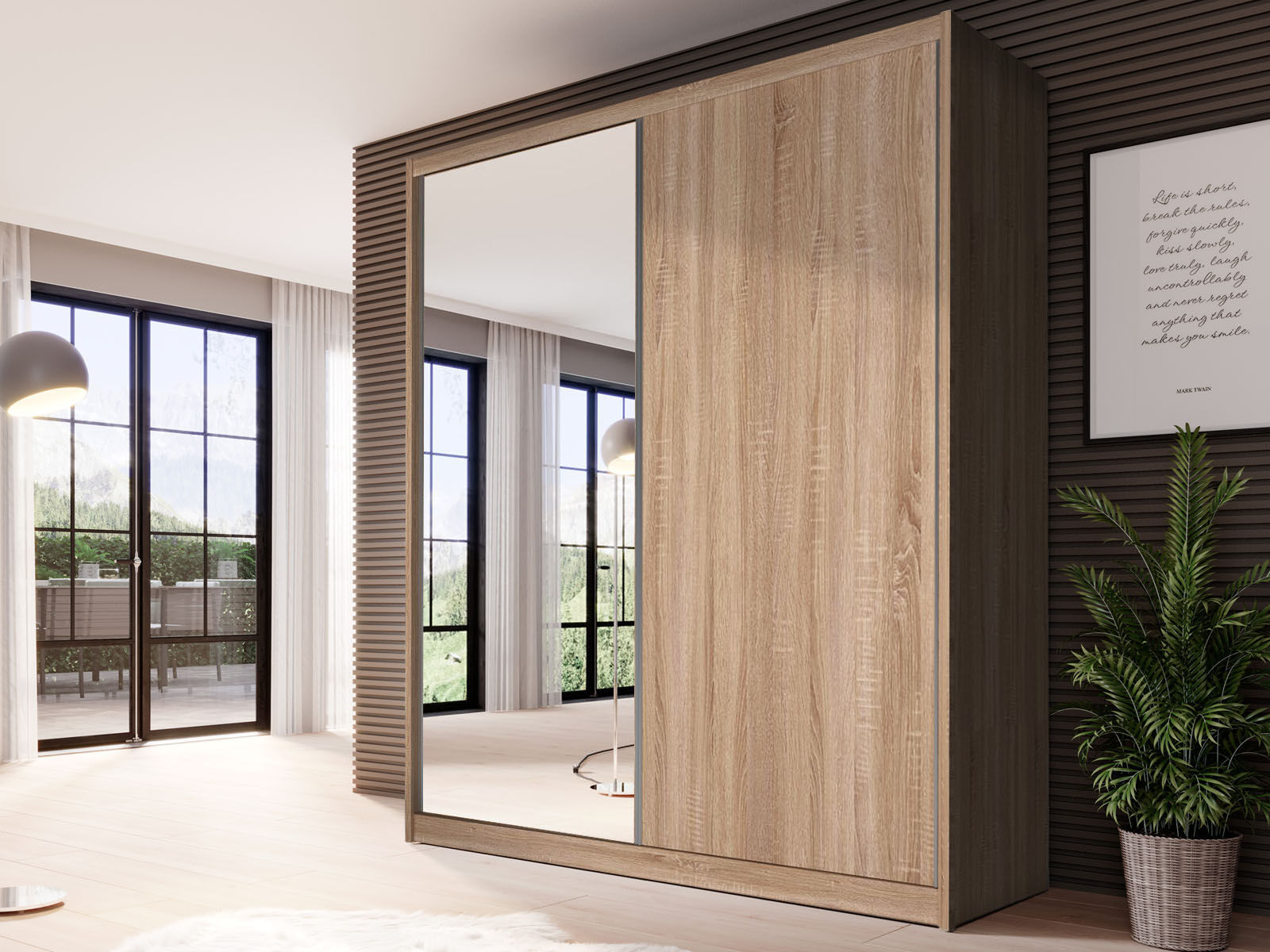 Armoire MACRO 2 portes coulissantes 180 cm chêne sonoma avec miroir