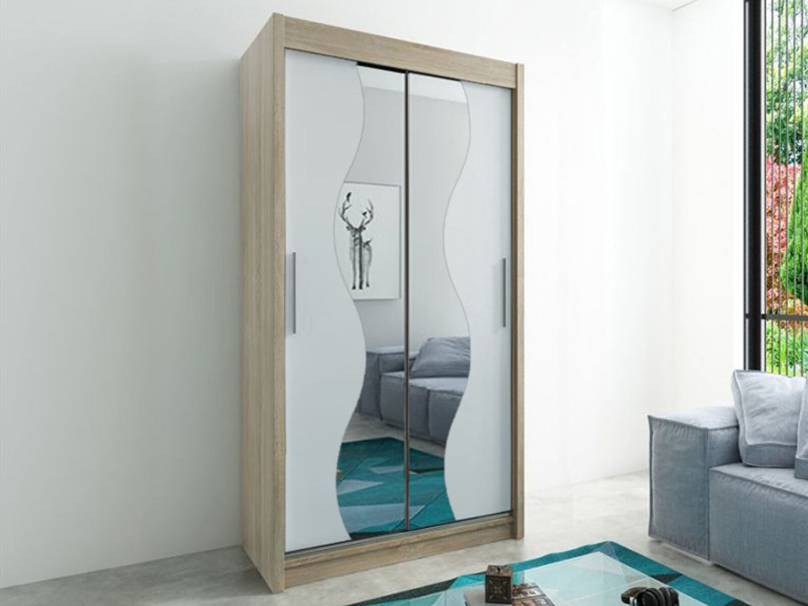 Armoire MADERA 2 portes coulissantes 120 cm sonoma/blanc