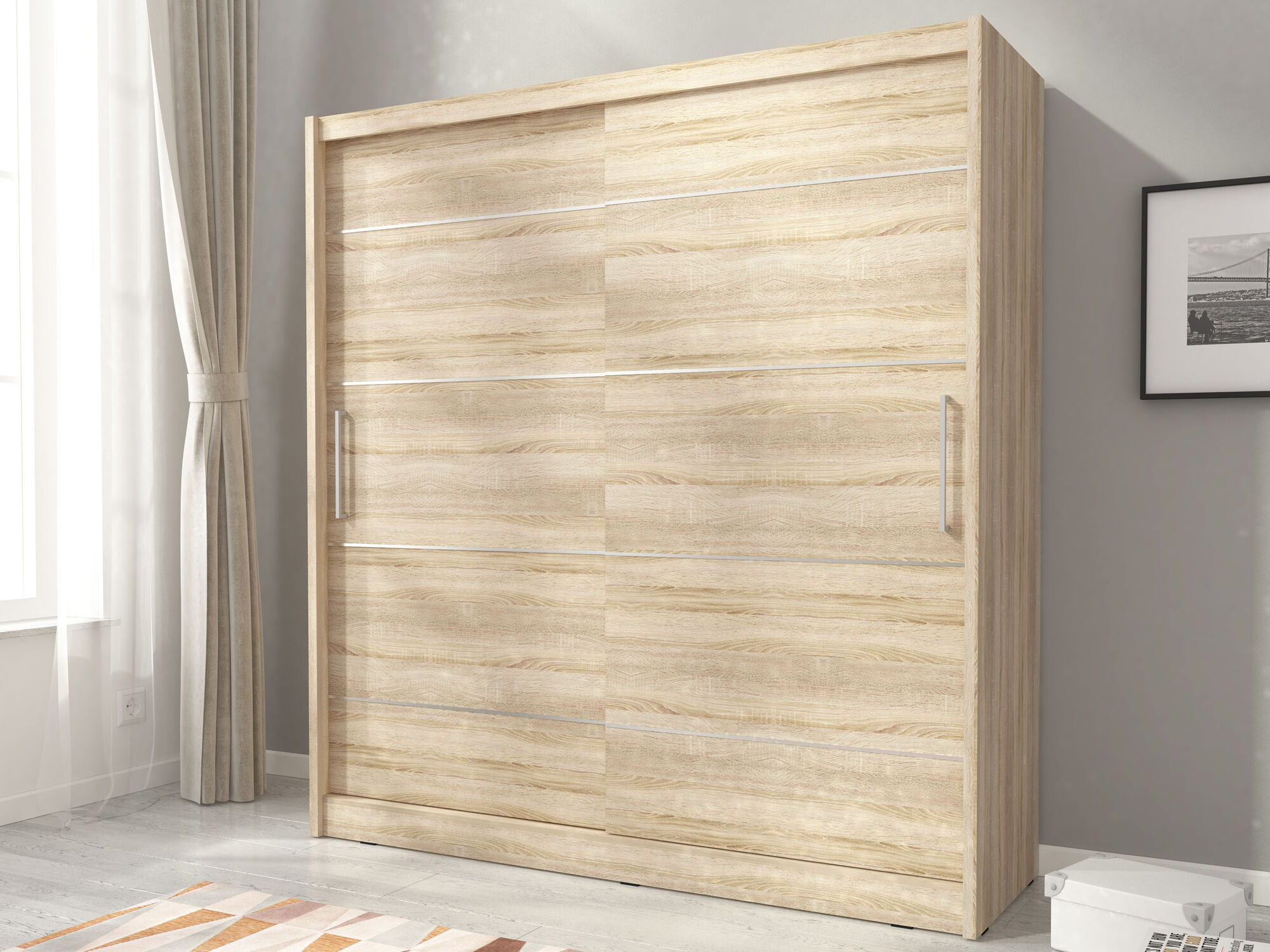 Armoire MADJER 2 portes coulissantes 180 cm chêne sonoma