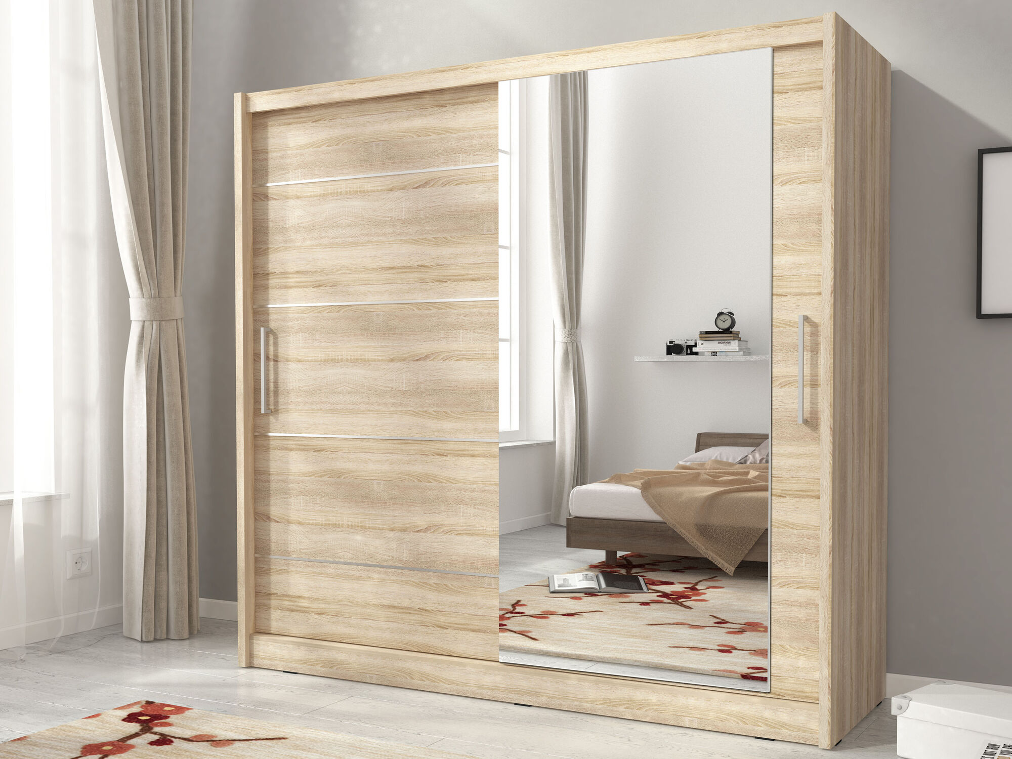 Armoire MADJER 2 portes coulissantes 200 cm chêne sonoma avec miroir