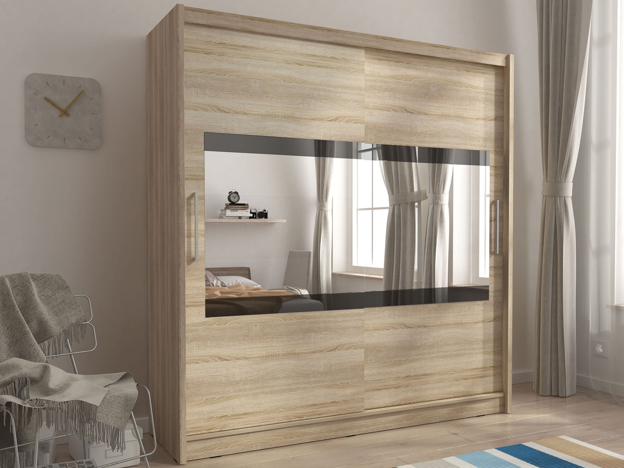 Armoire MADJER III 2 portes coulissantes 180 cm chêne sonoma