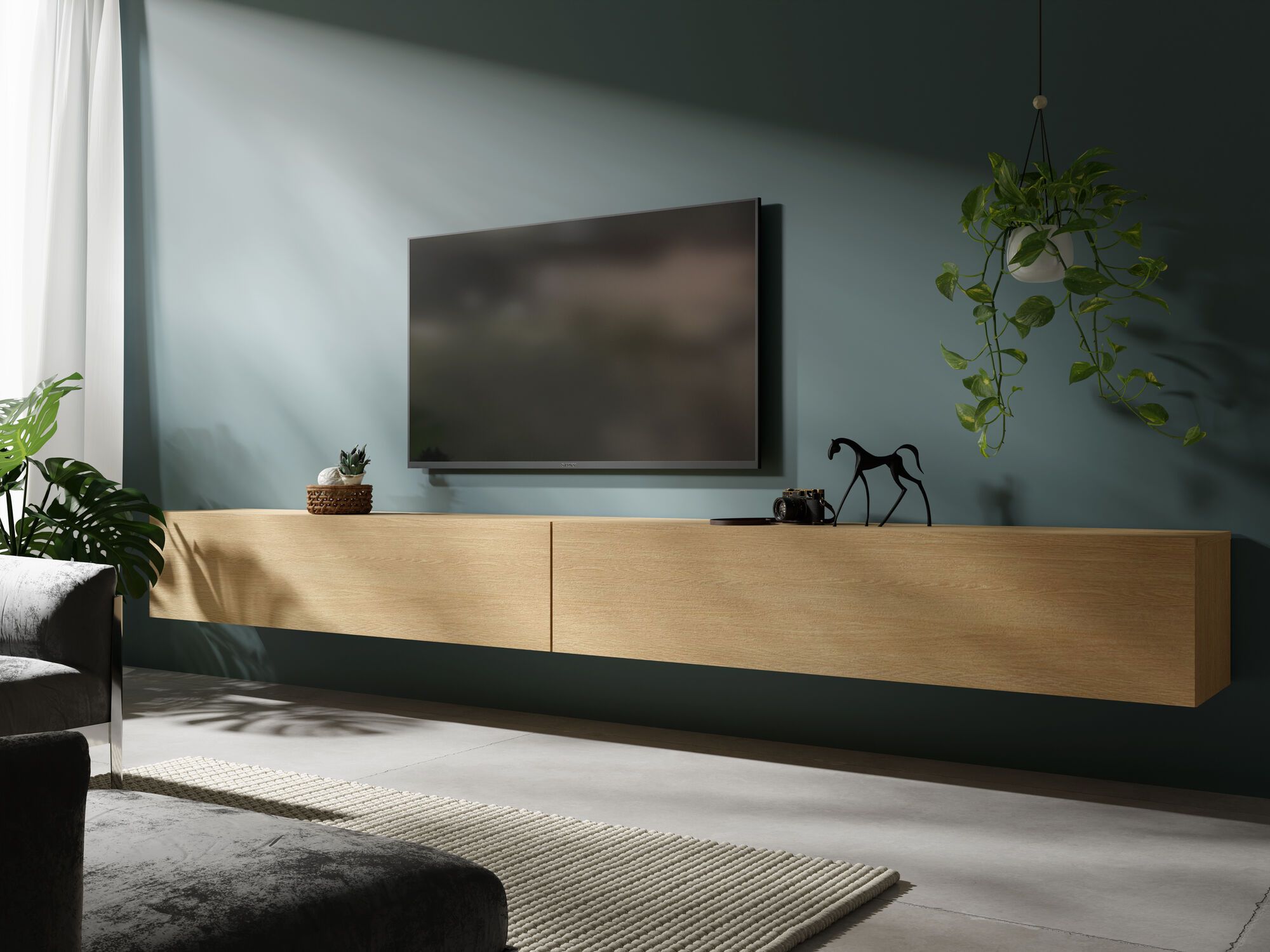 Meuble tv-hifi KINGSTON 2 portes battantes 280 cm chêne