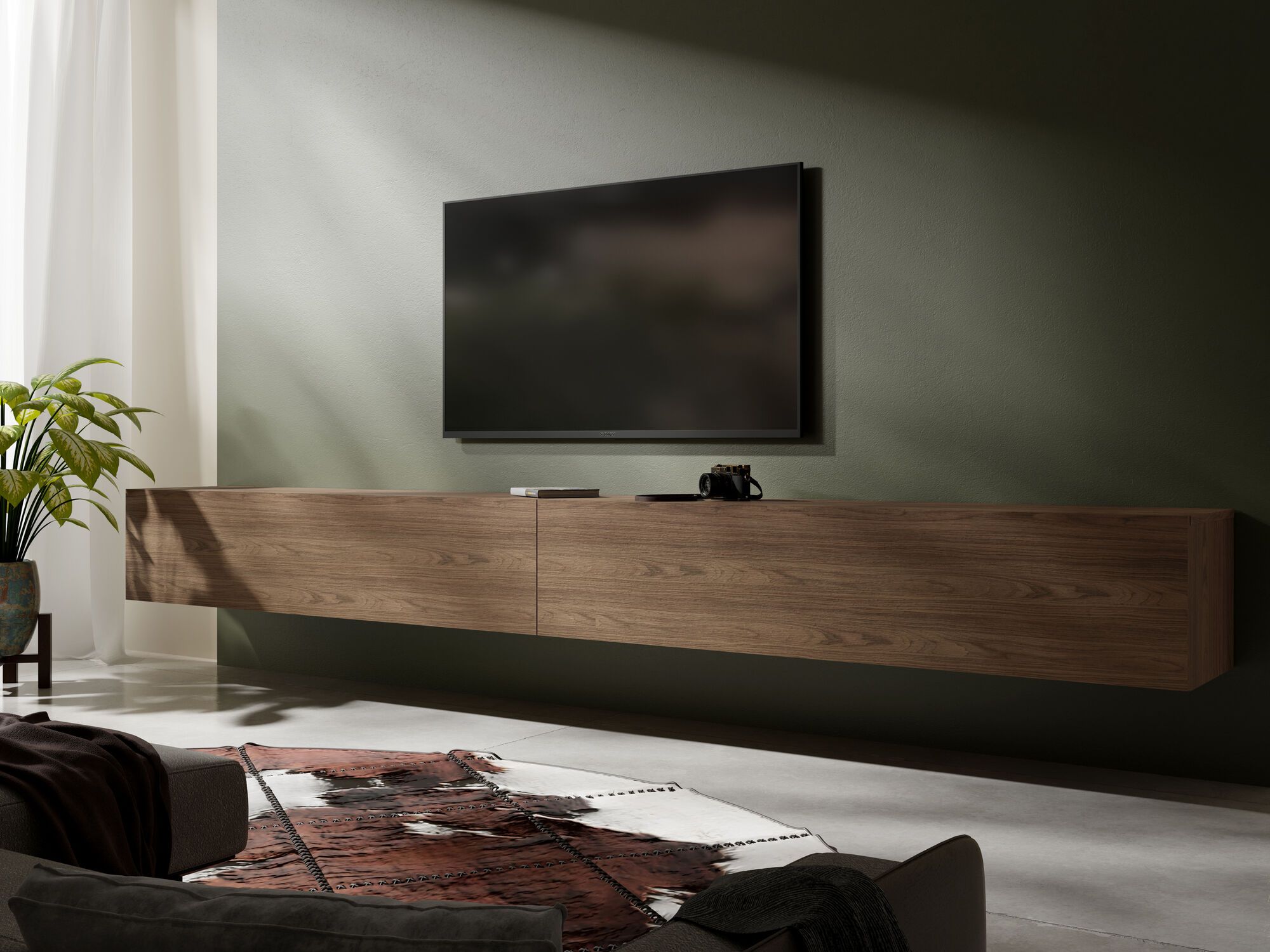 Meuble tv-hifi KINGSTON 2 portes battantes 280 cm noyer