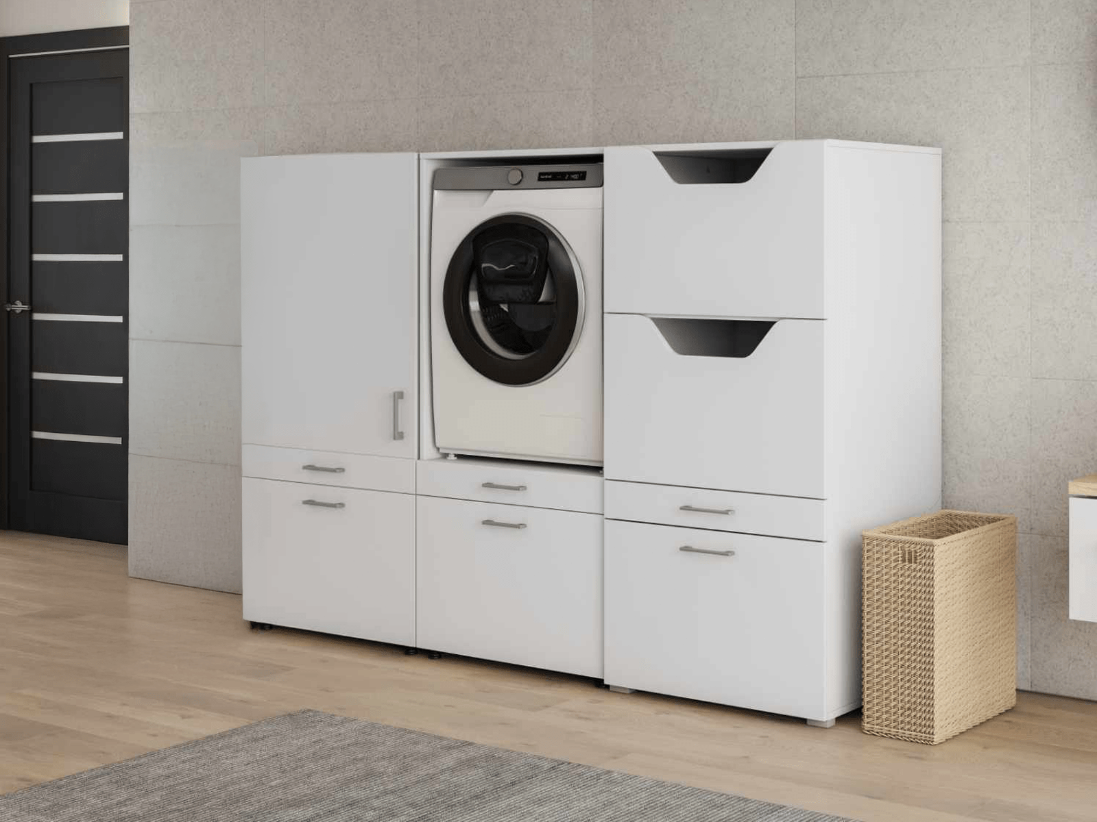 Meuble WASHING 1 machine avec 2 armoires blanc