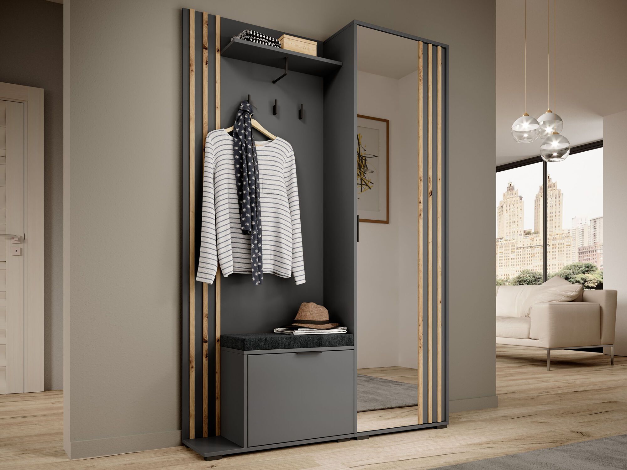 Vestiaire MELODY 2 portes gris avec coussin