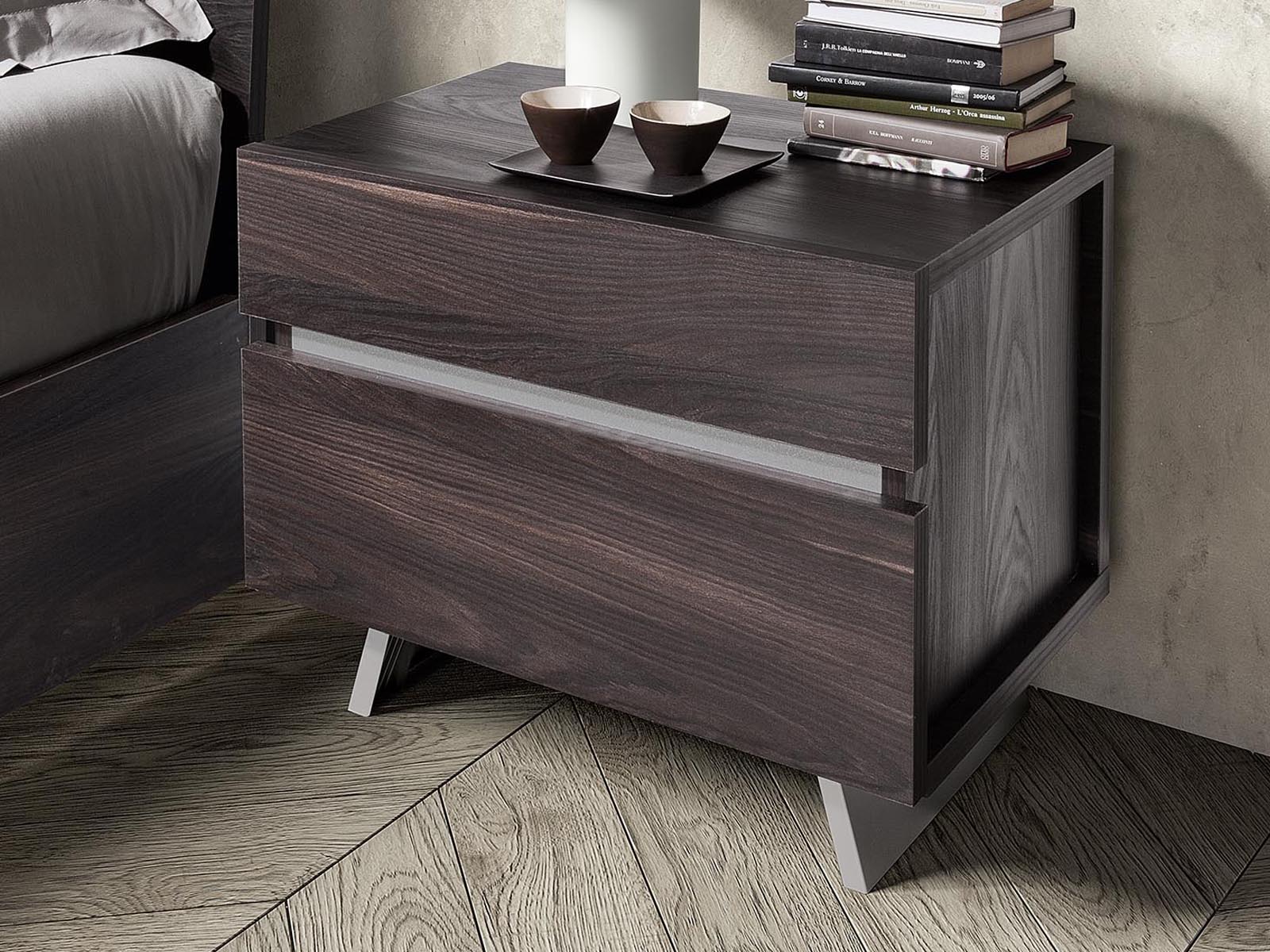 Table de chevet STANNA 2 tiroirs chêne brûlé